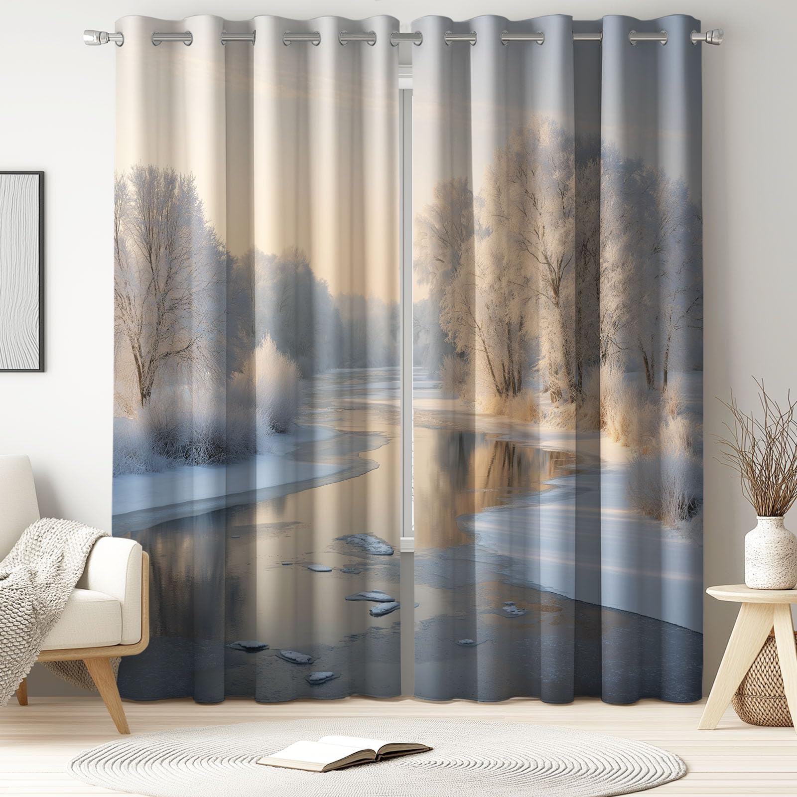 Générique Fajne zasłony z naturalnym wzorem, 140 x 260 cm Zestaw 2 zasłon zaciemniających na plażę z krajobrazem, termiczne, z oczkami, nieprzezroczyste, dekoracja sypialni, salonu, draperii okiennych