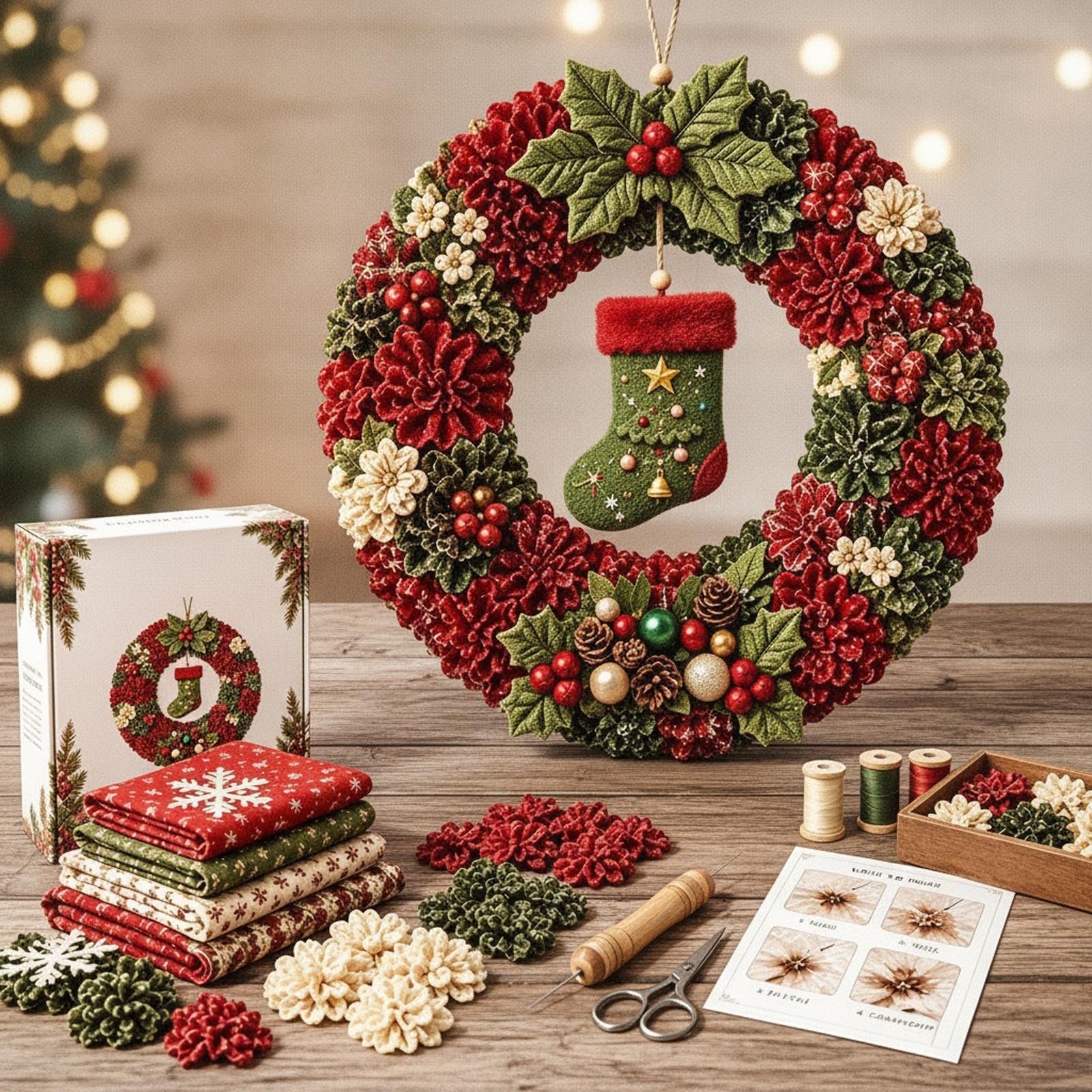 3D Fabric Poke Wreath DIY Kit, Christmas Wreath DIY Kit for Adults (H) - Image 5