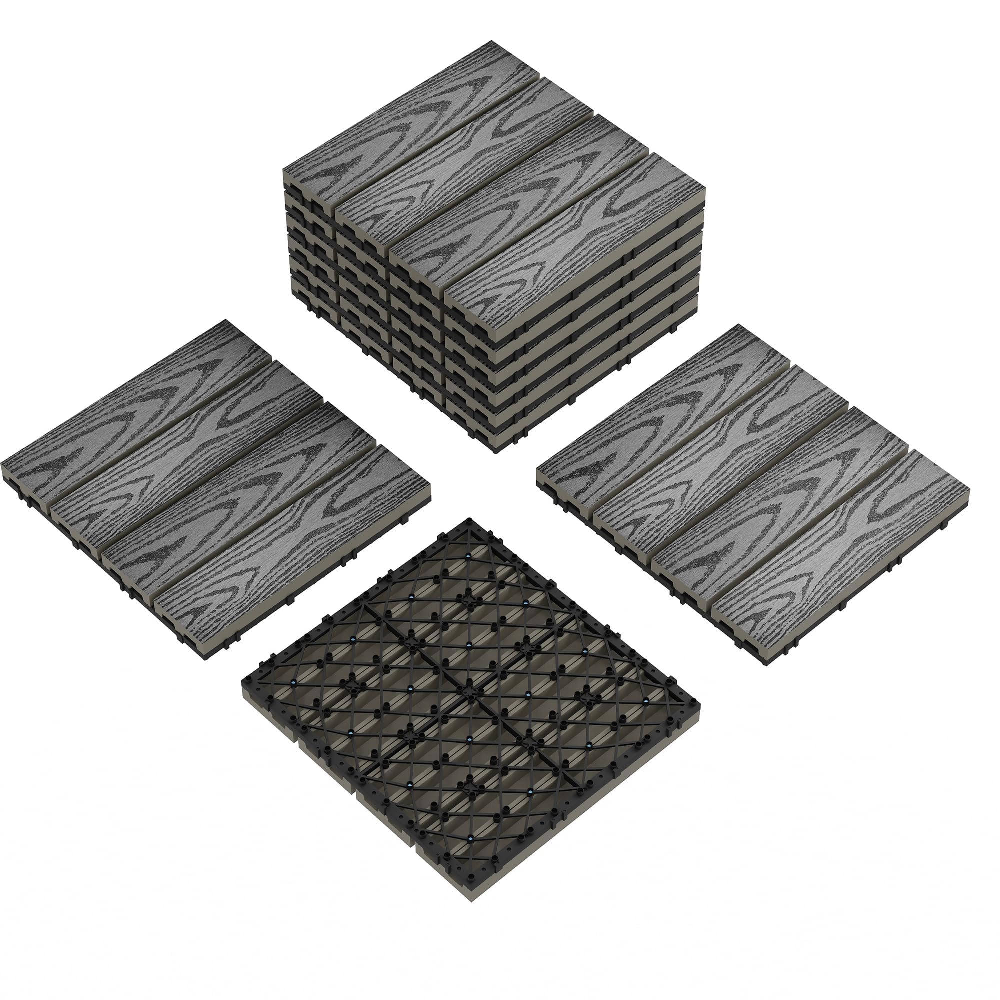 Wetterfeste Verbundholz Terrassenfliesen 30x30cm – Rutschfeste Outdoor Bodenplatten Für Balkon, Garten Oder Pool – Klicksystem DIY – 9er Set, Grau