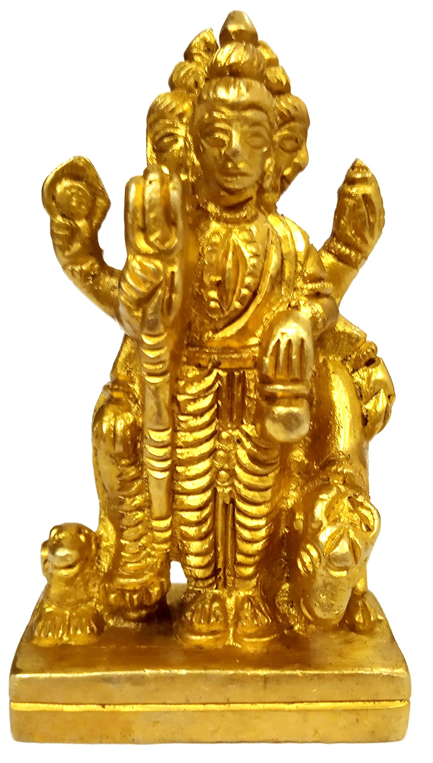 Purpledip Brass Idol Dattatreya with Auspicious Cow: Brahma Vishnu Mahesh Shiva Tridev Trimurti Statue (11914)