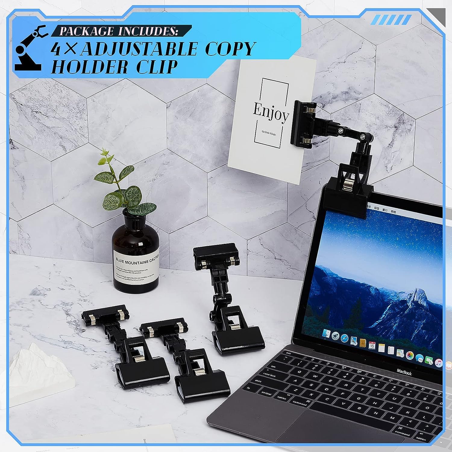 Adjustable Monitor Paper Holder Clips Typing 4-Pack Adjustable Document ...