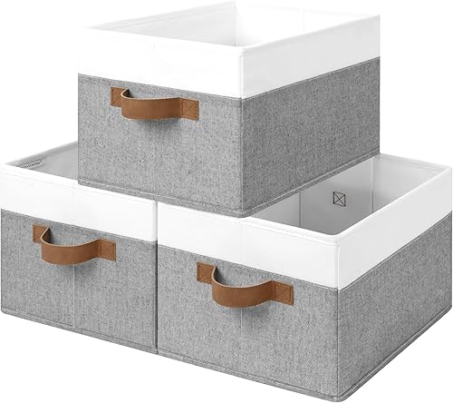 Miniatura 13 de StorageWorks - Cestas de almacenamiento para estantes, contenedores plegables de almacenamiento de tela para armario con asas de poliuretano, Blanco