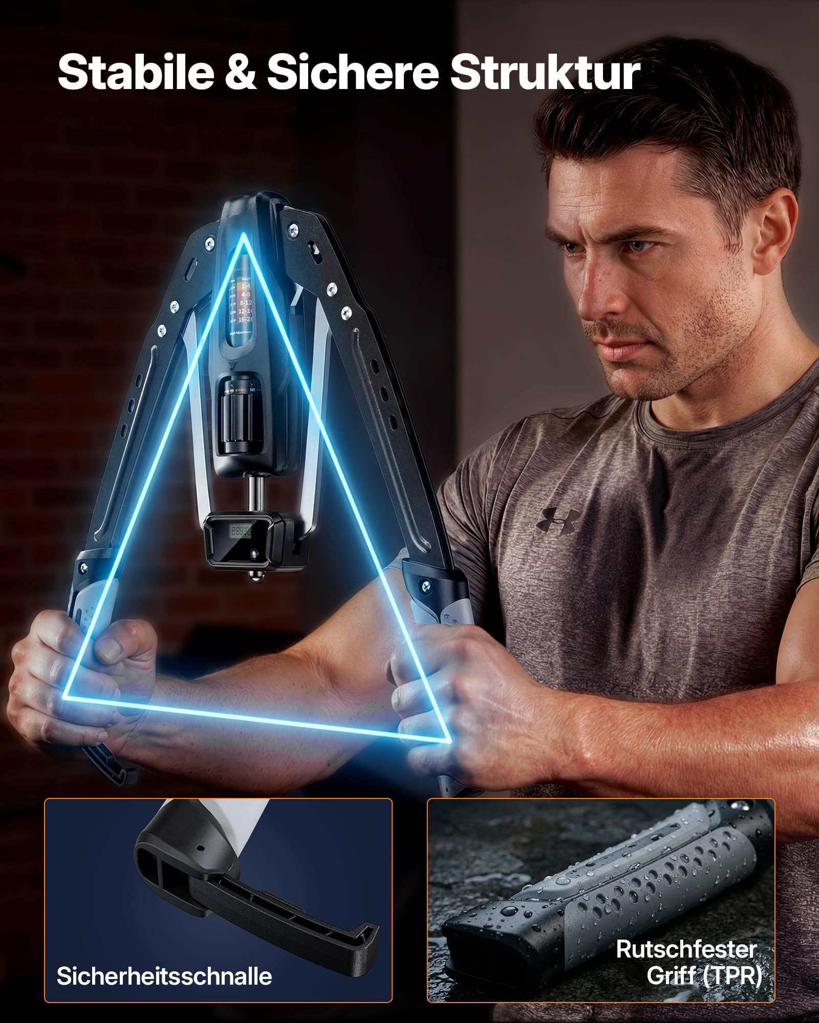 MERACH Armtrainer mit Wiederholungszähler,10-200 kg Einstellbarer Widerstand-Hydraulischer Krafttrainer für Zuhause,für Bizeps,Trizeps,Brust,Schulter,mit bruchfester Schutzhülle & Sicherheitsclip