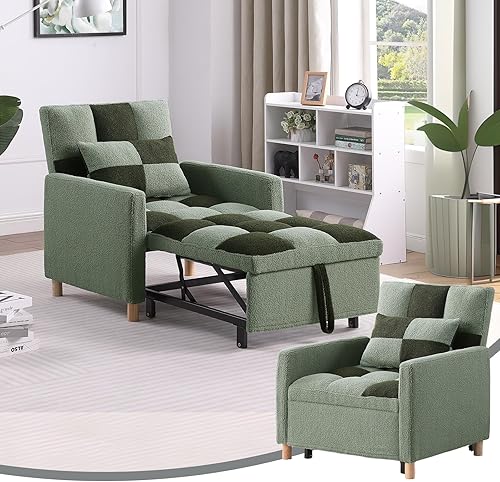 Miniatura 1 de Jugooly Silla cama 3 en 1 para sala de estar, silla convertible extraíble con respaldo ajustable, sofá cama multifuncional para sala de estar (verde)