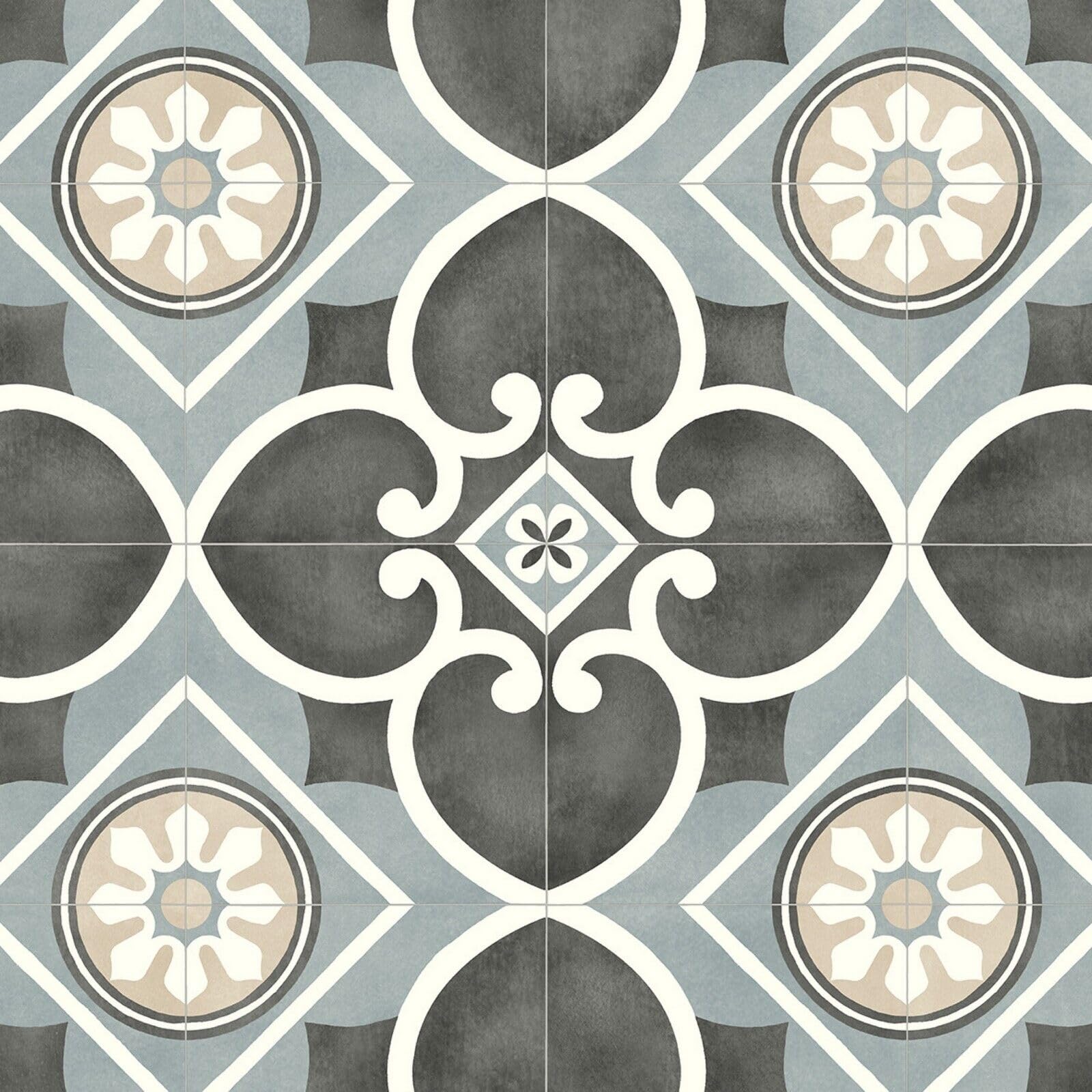 Grey Spanish Tiles Tasman Vinyl Flooring Realistic 3.8mm Slip Resistant Foam Backed Lino (2m x 4.5m)