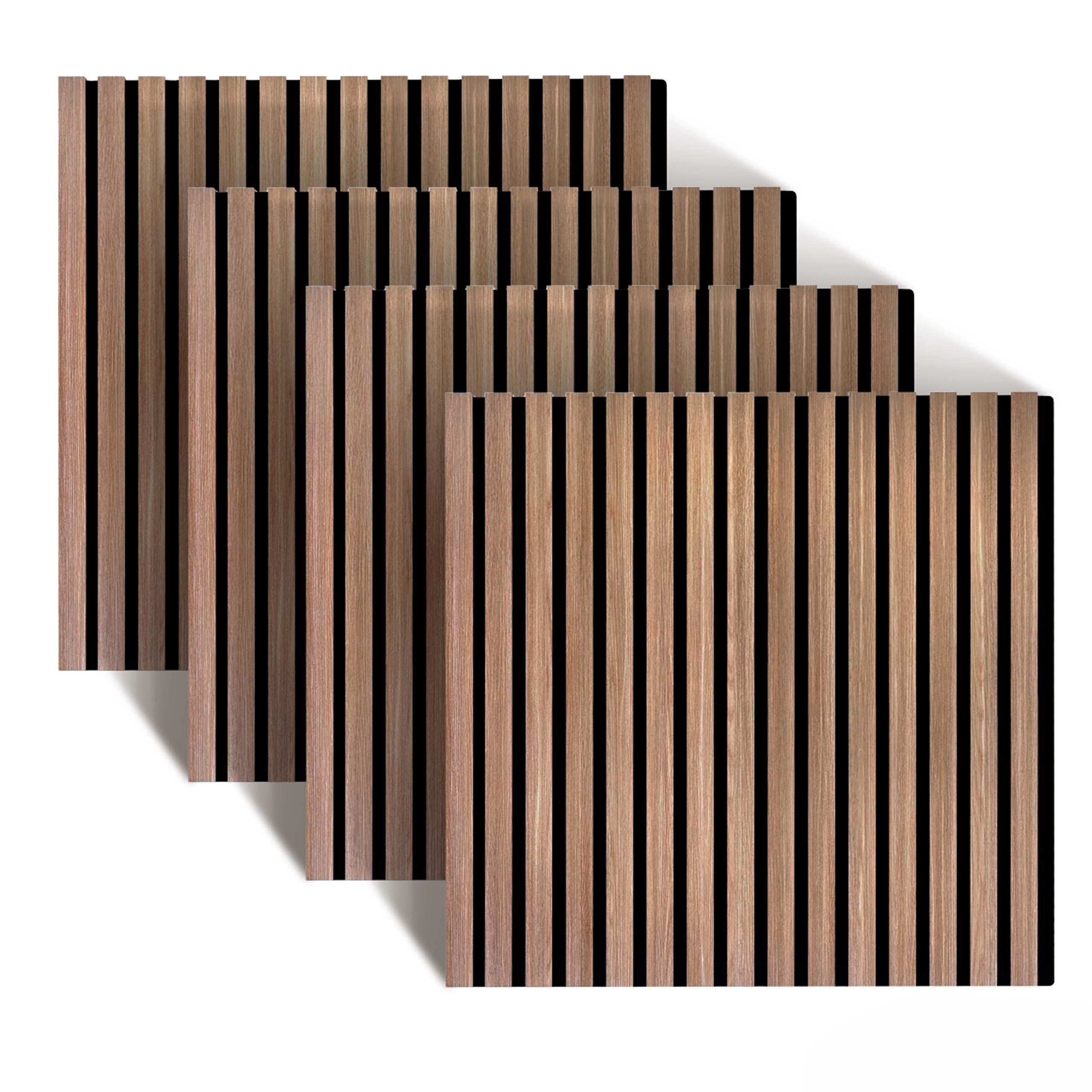Relaxdays Panneaux acoustiques, Lot de 4, 60x60 cm, placage chêne, Naturel, Isolation phonique, Mural