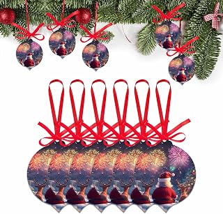 2025 Christmas Ornaments Set of 6, Christmas Firework Santa Claus Elk Cartoon Style Xmas Tree Ornaments Hanging Acrylic Ornament Xmas Tree Party Decoration, Winter Night Scene