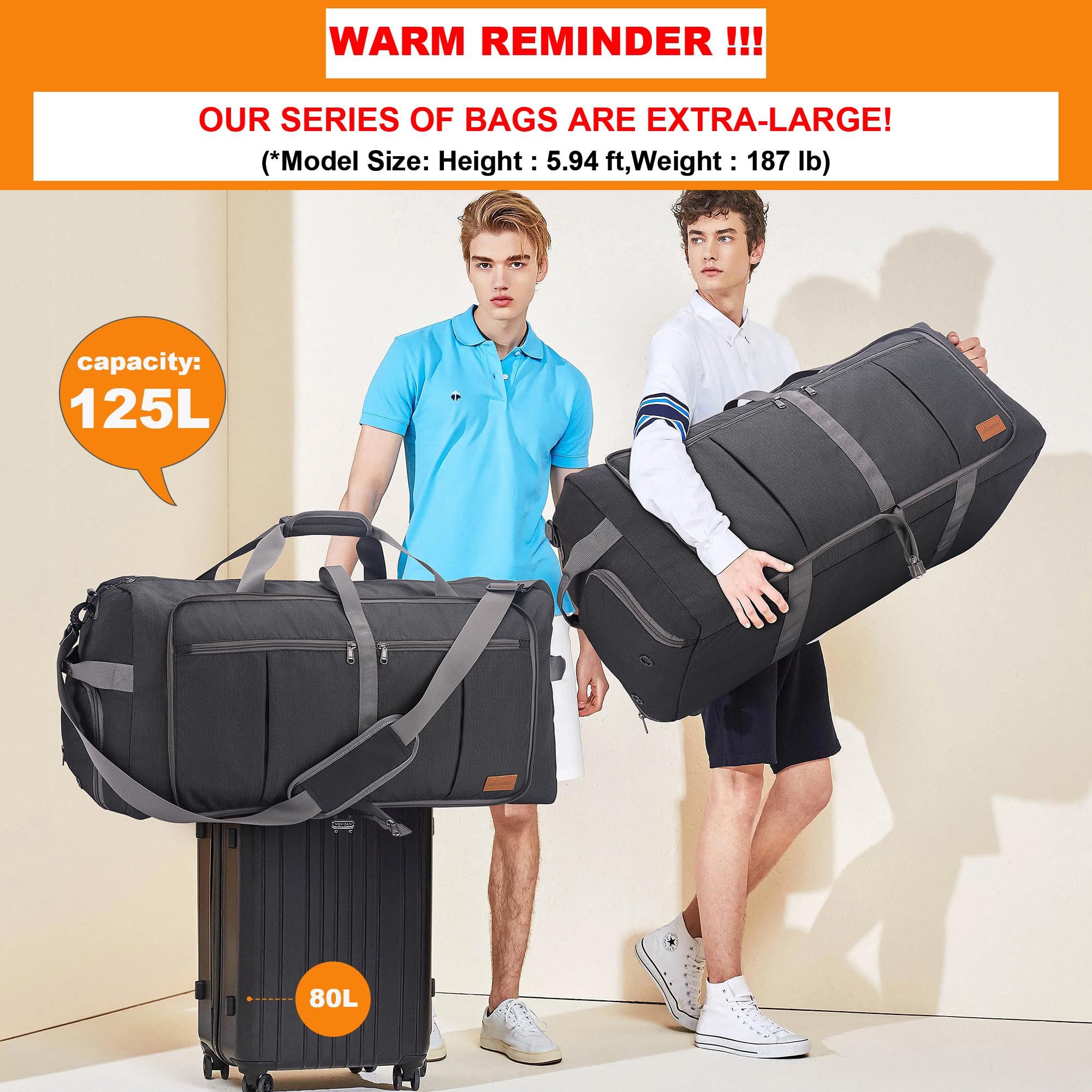 Upeelife Faltbare Reisetasche für Herren Damen, 125L Große Wasserdicht Reisetaschen, Leicht Weekender Sporttasche Saunatasche Groß Travel Duffle Bag Handgepäck mit Schuhfach