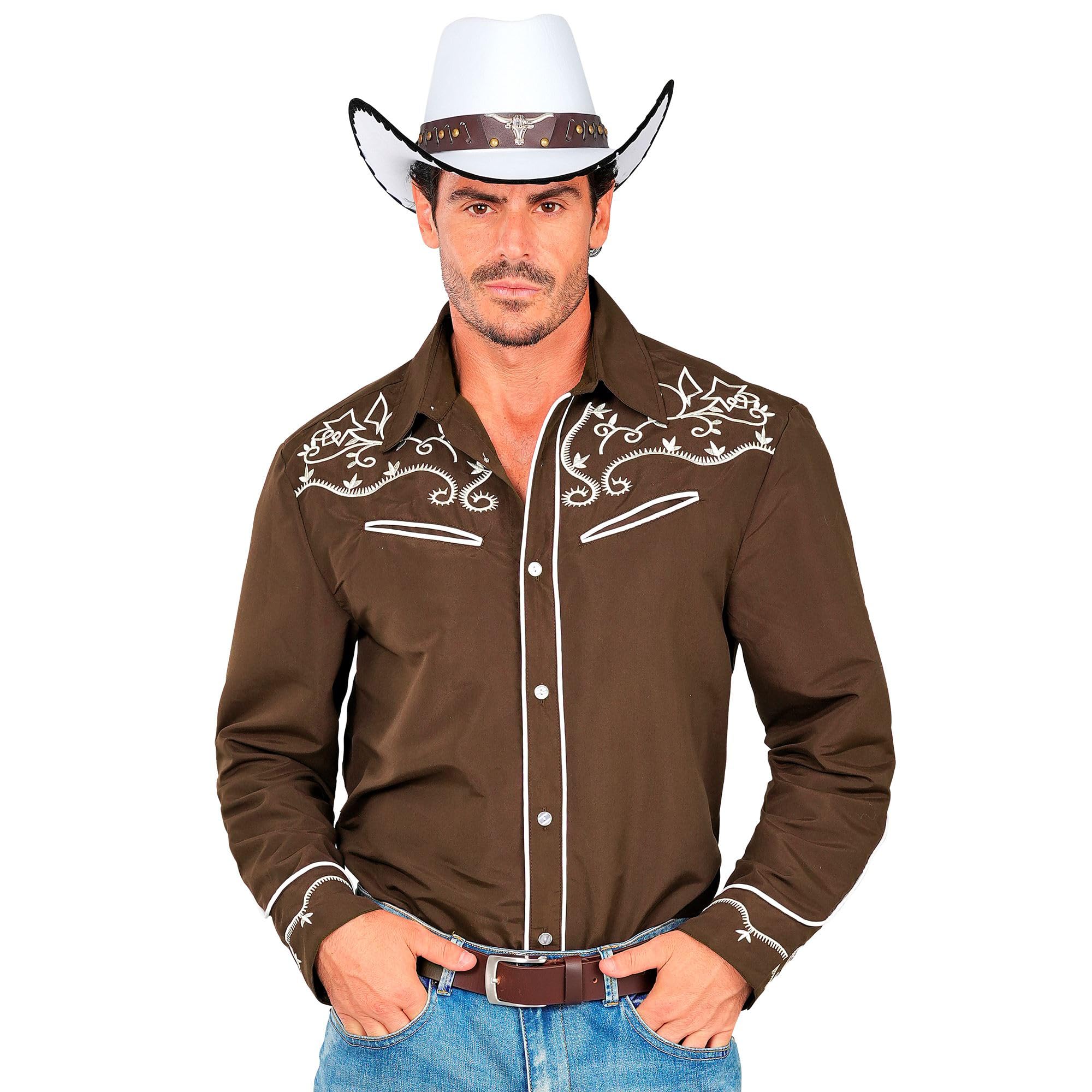 W WIDMANN Milano Party Fashion - Cowboy Shirt Men's Western Shirt with Embroidery, Costume Outfit for Carnival & Festival