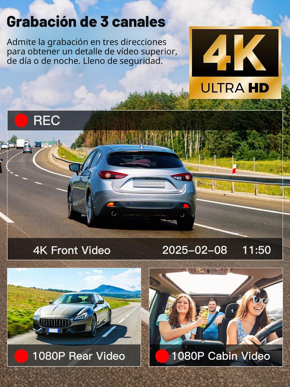 Dashcam Cámara Coche 4K+1080P, 5GHz WiFi Dash CAM Coche Frontal y Trasera con App, Tarjeta 64GB Gratis, Visión Nocturna, WDR, G-Sensor, Grabación en Bucle, Soporta Modo Parking 24H, MAX 128G