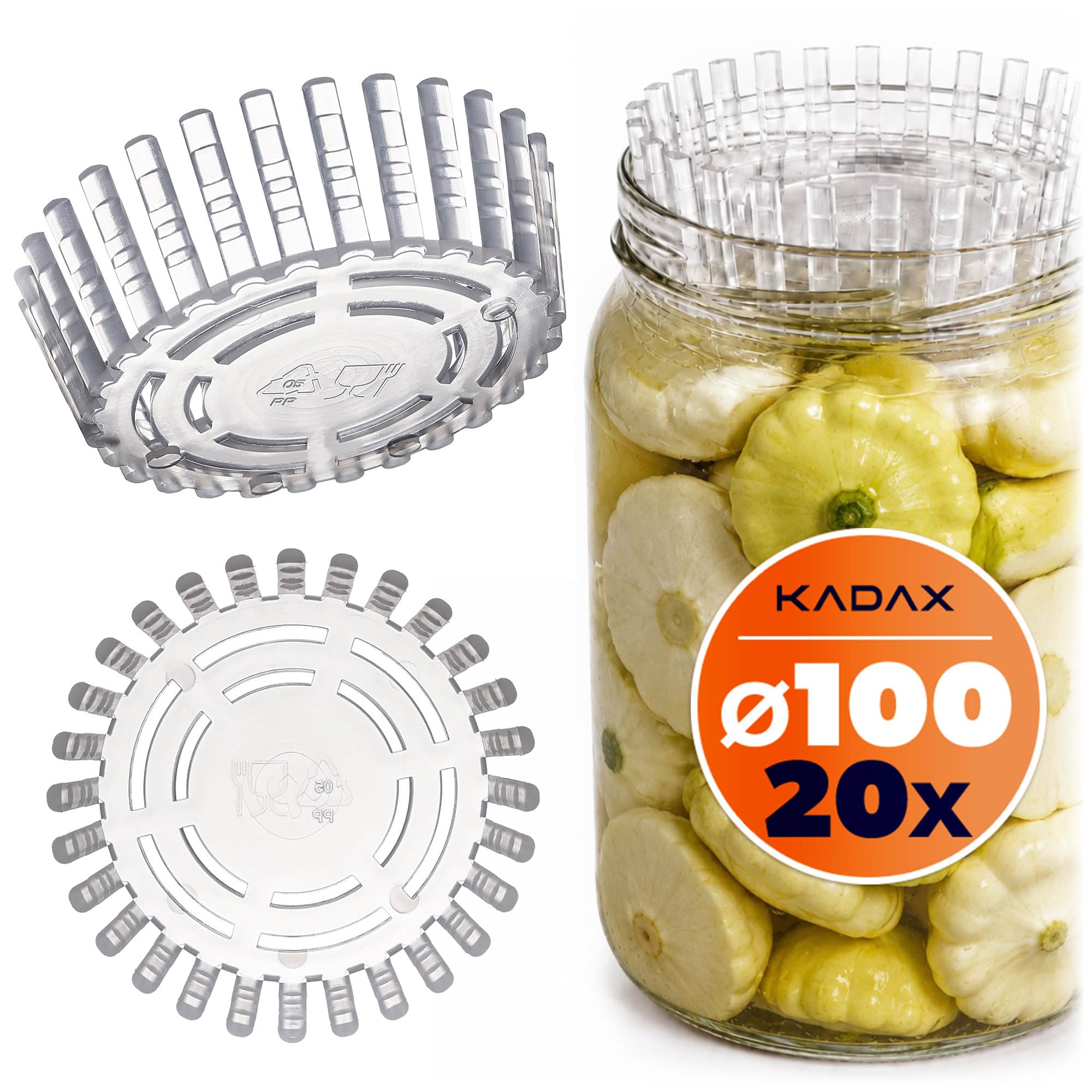 KADAX Fermentation Weights for Jars, Polypropylene Accessories for Fermenting Sauerkraut, Kimchi and Pickles in Wide Mouth Vessels (100 mm, 20 Pieces)