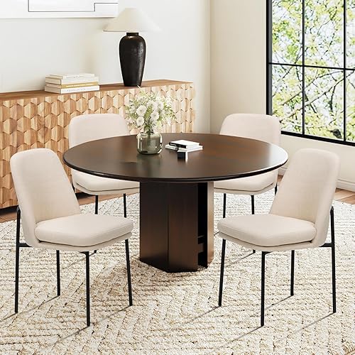 Miniatura 1 de COLAMY Juego de 4 sillas de comedor modernas, tapizadas de tela, sillas de comedor elegantes con respaldo curvado y patas de metal, color beige