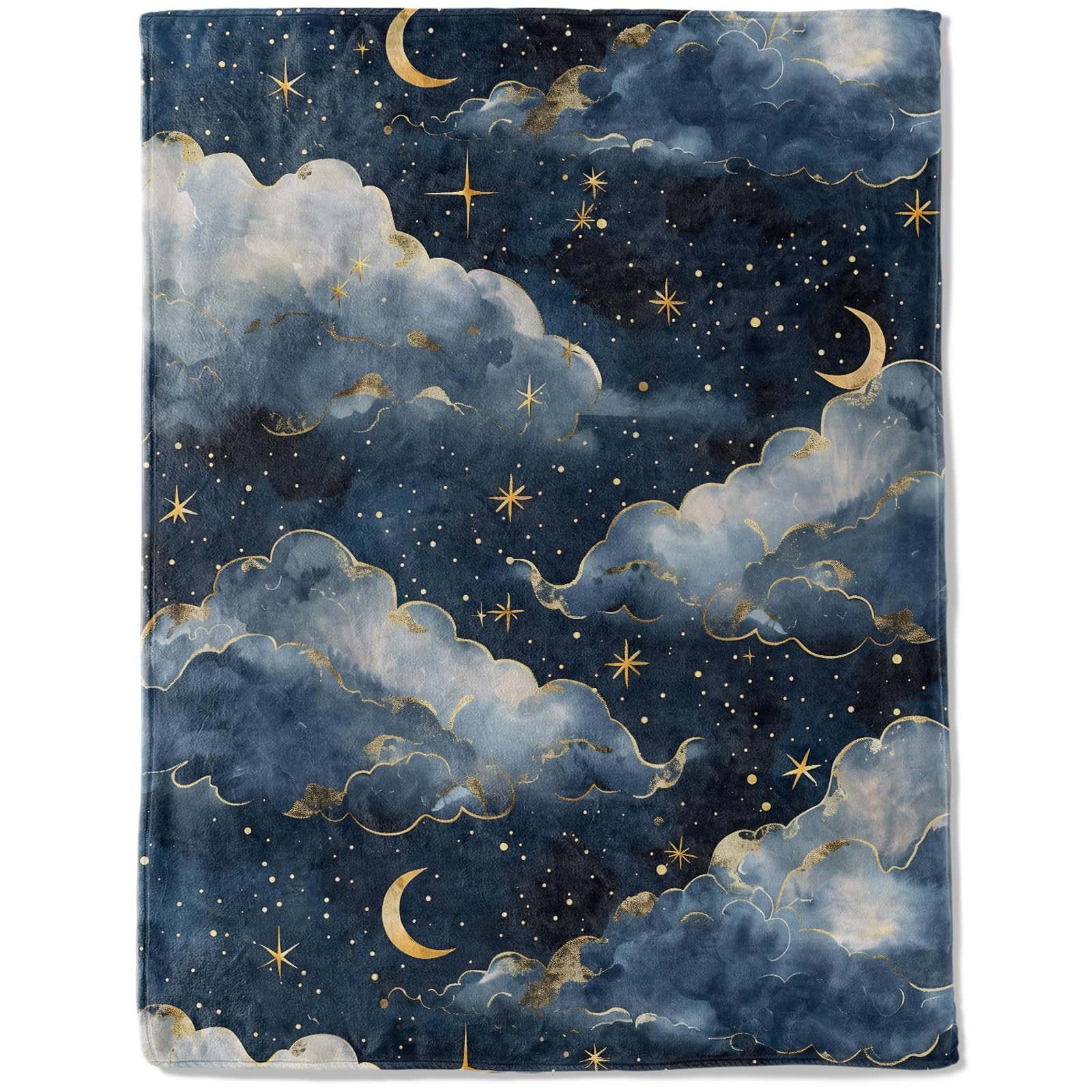 ainori Moon and Cloud Flannel Blanket - Lightweight Soft Cozy Unique Gifts Blankets for Kids Women,Elegant Starry Night Sky Throw,Home Room Modern