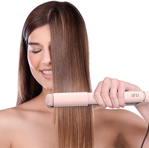Miniatura 3 de AINA Peine alisador de cabello, plancha plana con peine  Hierro de titanio 450F  Alisado de cabello de doble voltaje  Rizado 2 en 1  Resolver