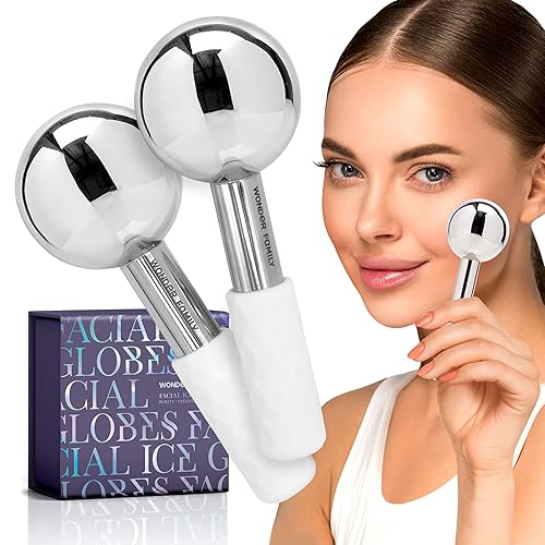 Ice Globes for Face – Stainless Steel Facial Ice Globes for Puffiness, Wrinkles, Skin Tightening – Cooling Face Roller for Lymphatic Drainage, Cryo Therapy, Eye Depuffing, Anti-Aging, Facial Massage - Mirror Silver