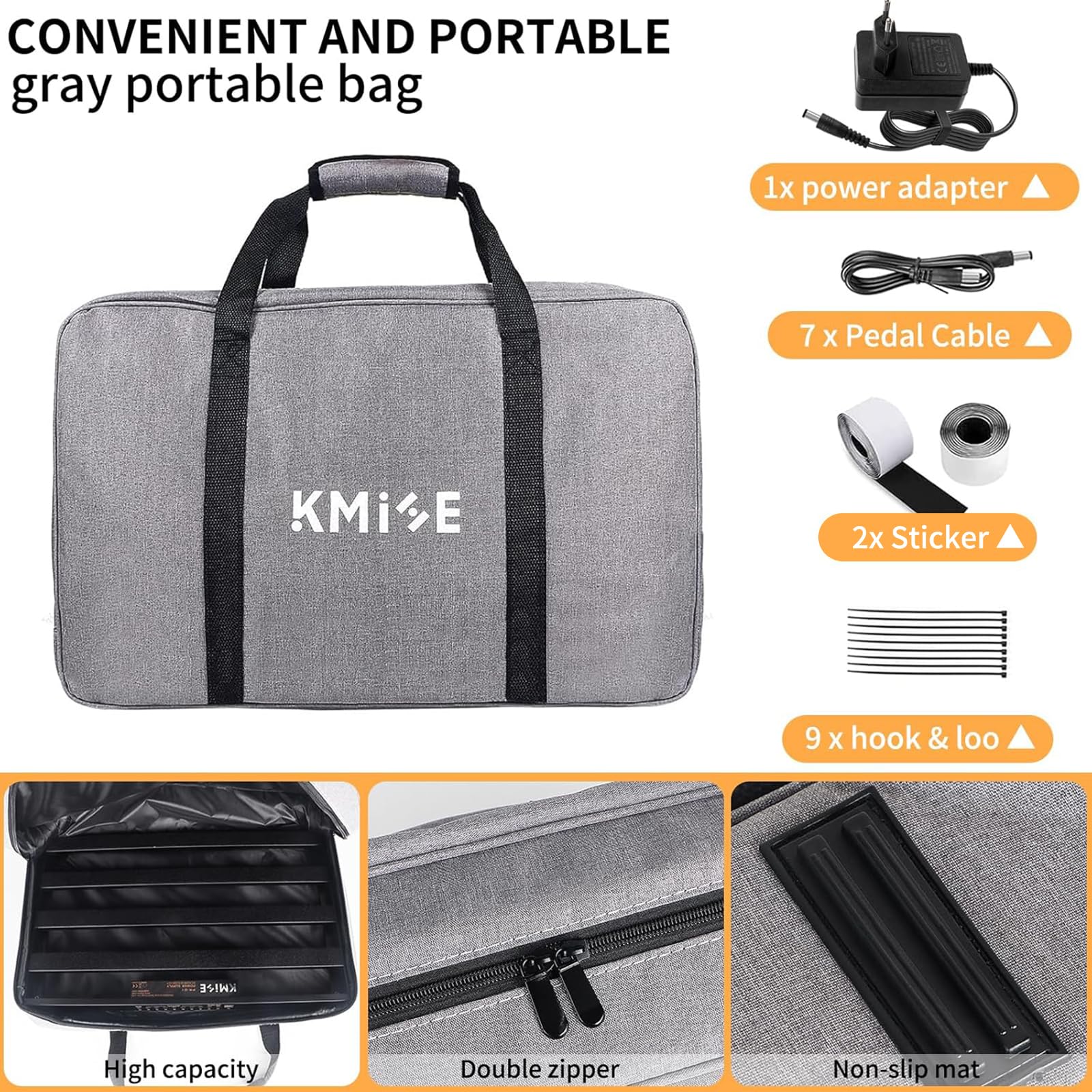 Kmise pedaliera chitarra, 49 x 31,5 x 3,5 cm con Alimentatore Incorporato Pedale Effetti Alimentatore in Lega di Alluminio con Borsa, Cavo Pedale, Caricabatterie, Velcro, Fascetta
