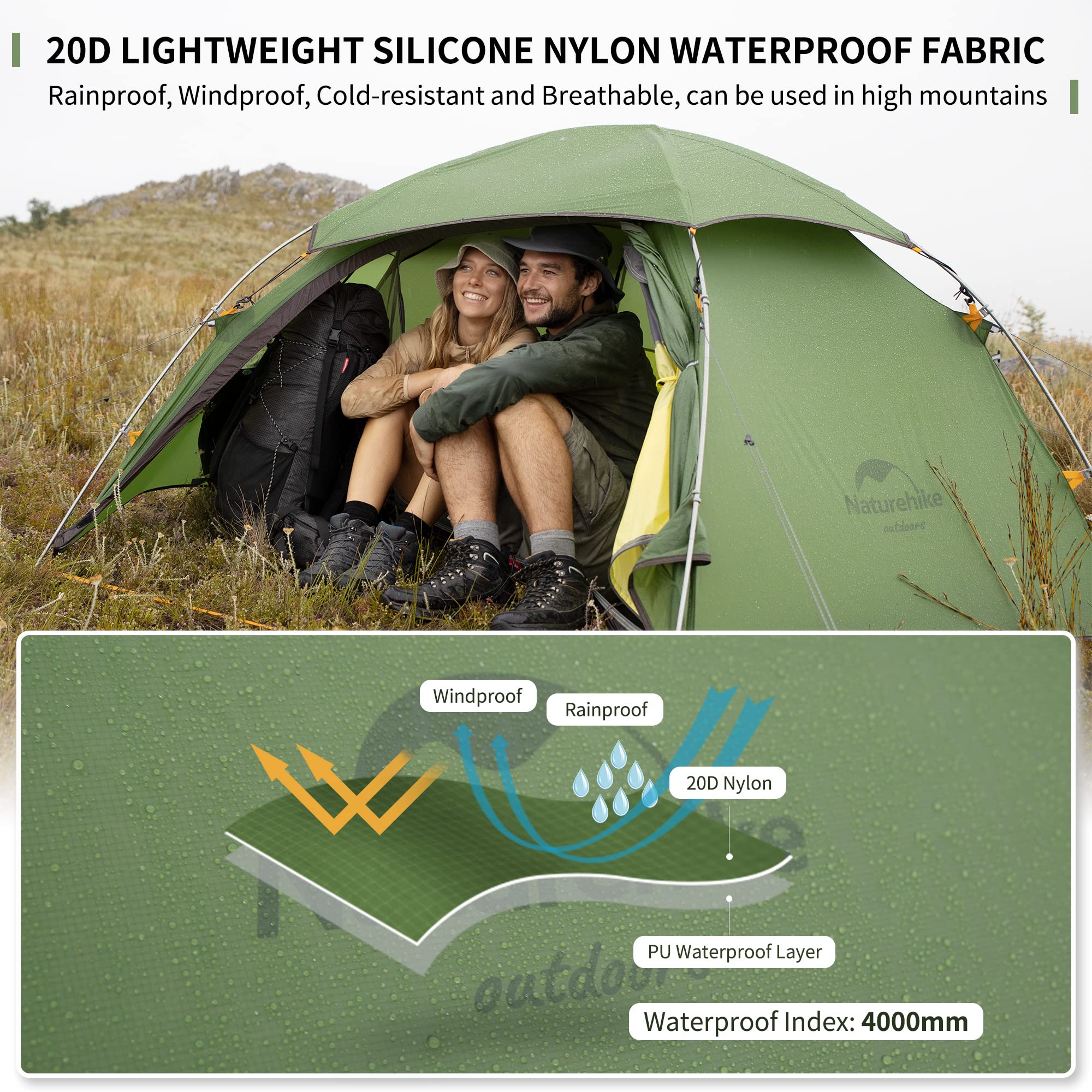 Naturehike Cloud Peak Hexagon Namiot 4 Seasons Plecak Namiot dla 2-3 osób Camping na Zewnątrz z Podłogi Namiotu