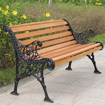 Patio Bench with Backrest, 2-Seater Outdoor Garden Bench,Thickened Solid Wood Weatherproof Patio Chair with Iron Frame & Backrest for Park Yard PorchType C,120x58x78cm/47.2x22.8x30.7in