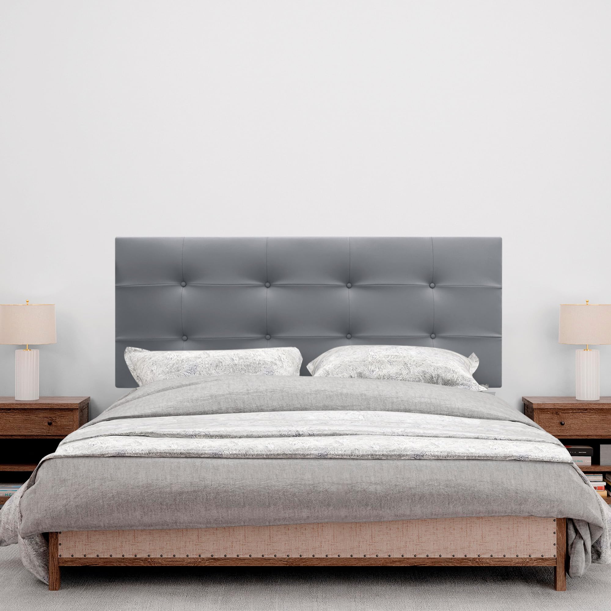 DHOME Testiera Capitone imbottita in similpelle o tessuto Acualine con gambe in legno di pino spessore 8 cm Testiere letto imbottite trapuntate Capitone (Similpelle Grigio, 160 (150/160))