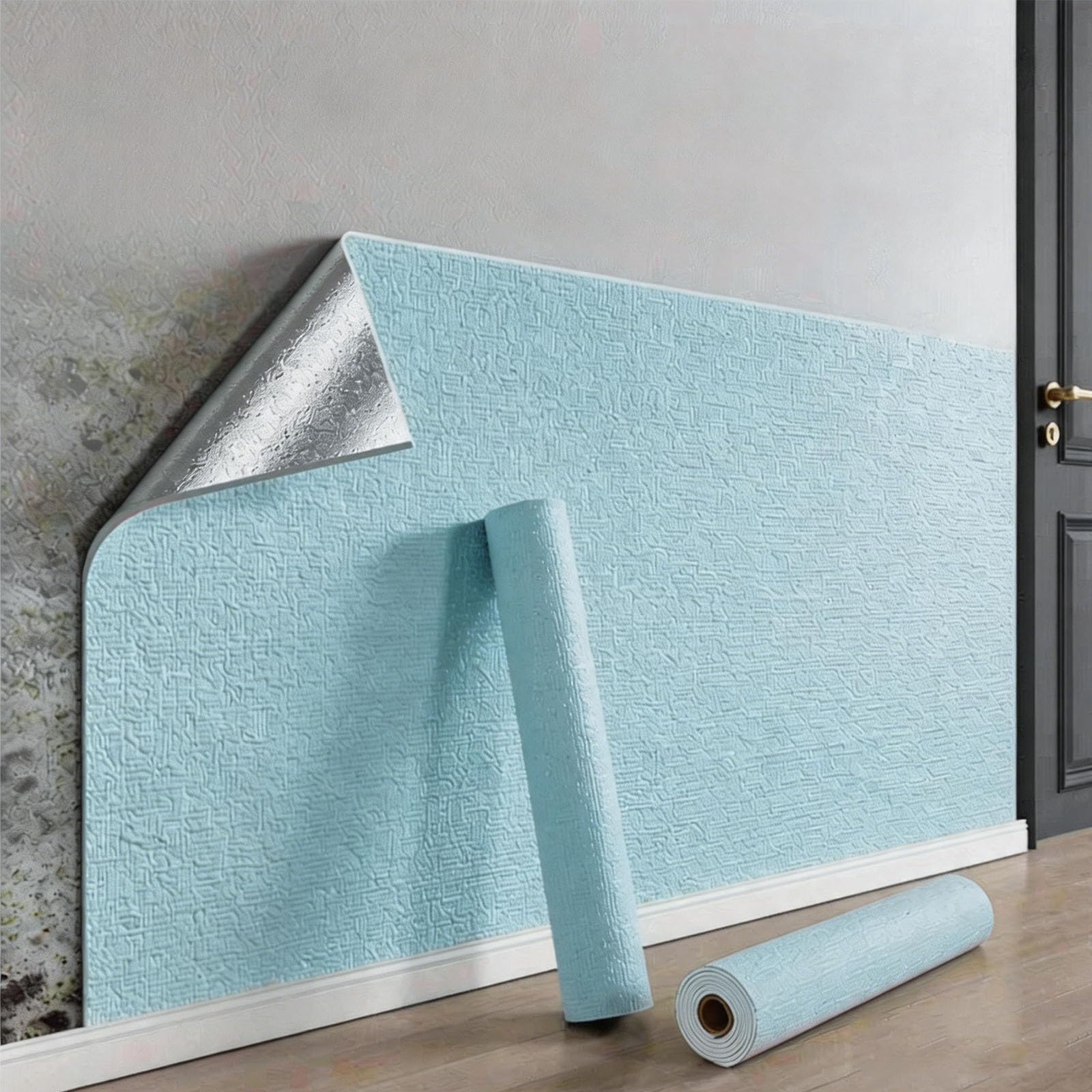Bvcl Blue Self Adhesive Thermal Wallpaper, 5Mm Thick Textured Peel And Stick, Waterproof Damp Proof, Thermal Insulating Wall Covering For Bad Cold Walls(,50Cmx100m)