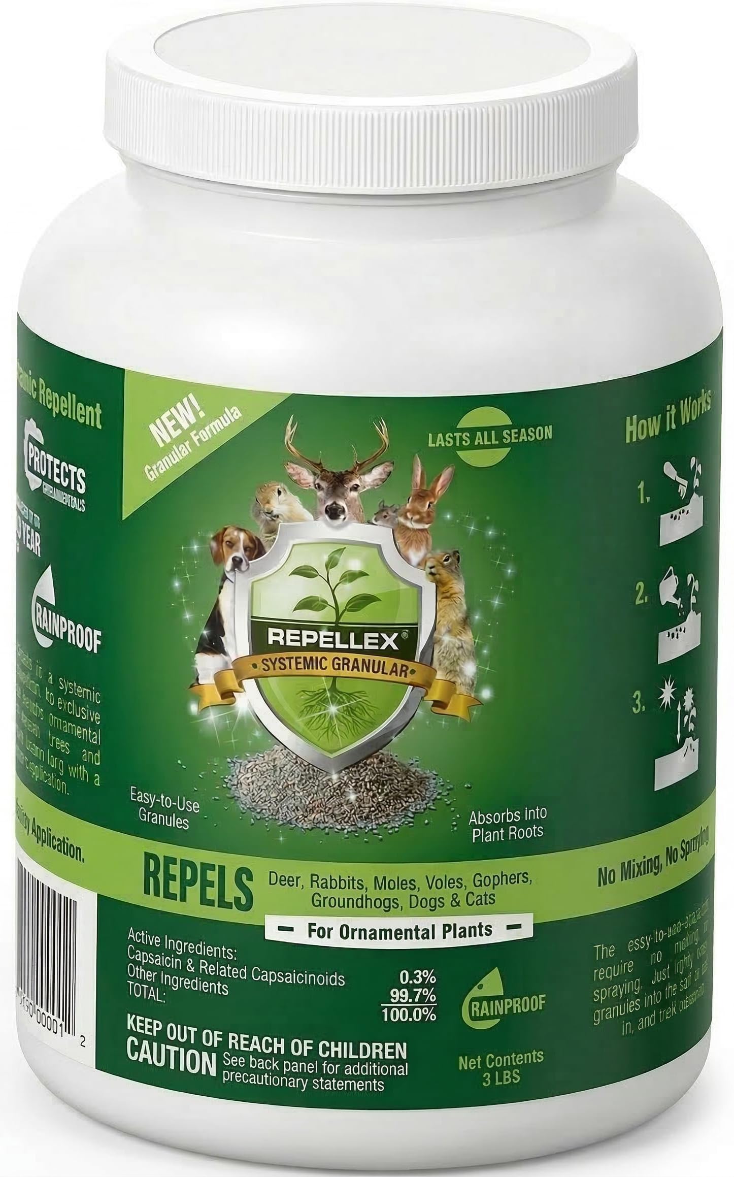 Repellex Repels All Animal Repellent Granules 3 lbs – Ready-to-Use Deer and Rabbit Repellent for Lawn, Yard & Garden – Long Lasting Pest Deterrent