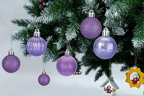 Miniatura 2 de Adornos de bola de Navidad irrompibles de 28 quilates en 4 acabados clásicos para decoración del árbol de Navidad (lavanda, tamaño regular de 2.36