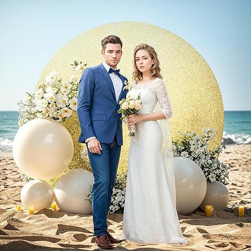 Miniatura 6 de Cubierta de fondo de lentejuelas redondas doradas de 7.2 pies para fiesta, cumpleaños, boda