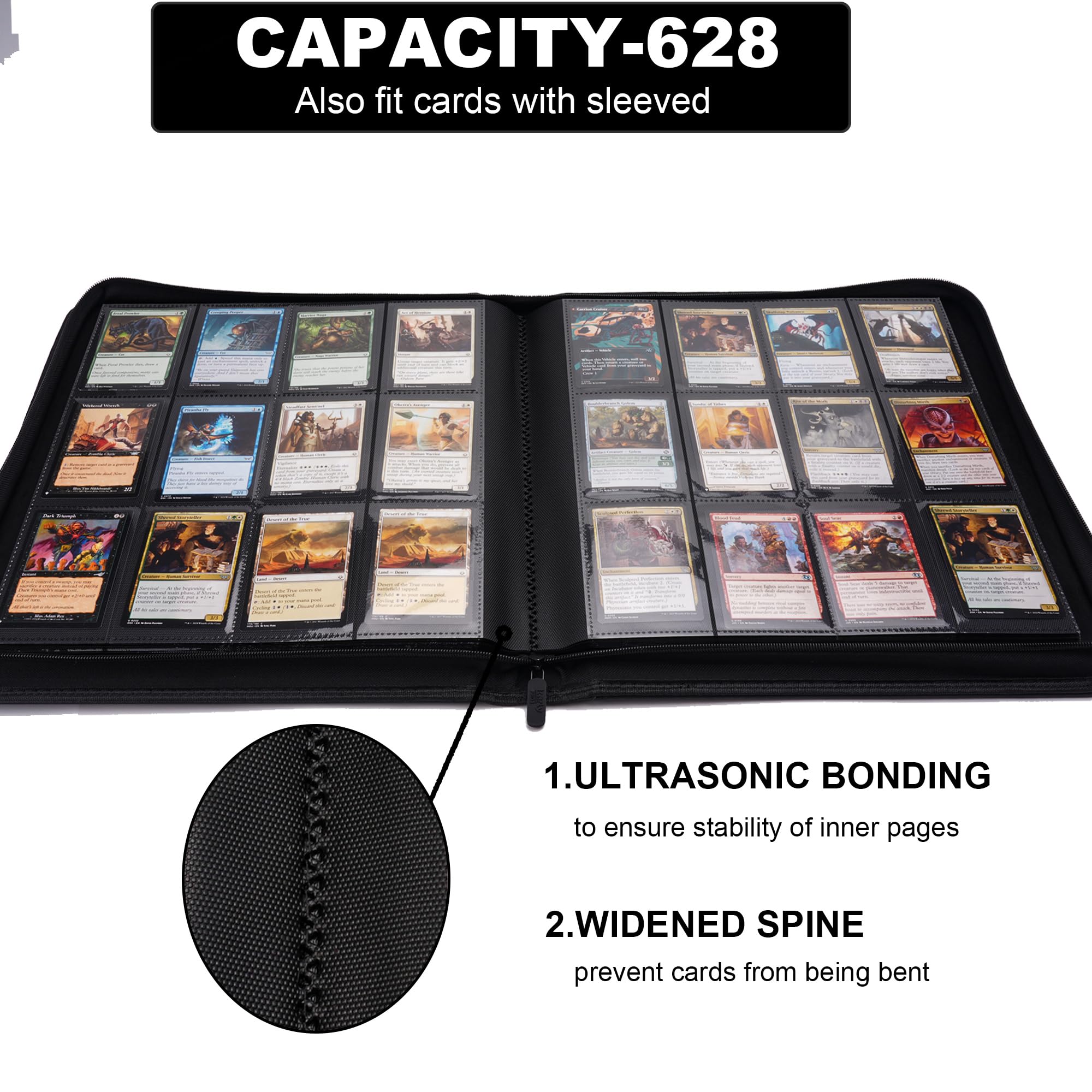 Raccoglitore con cerniera per carte collezionabili a 12 tasche, 624 carte, materiale album TD-Tec, 26 pagine senza anelli a caricamento laterale, cartella per TCG da collezione, MTG e altro