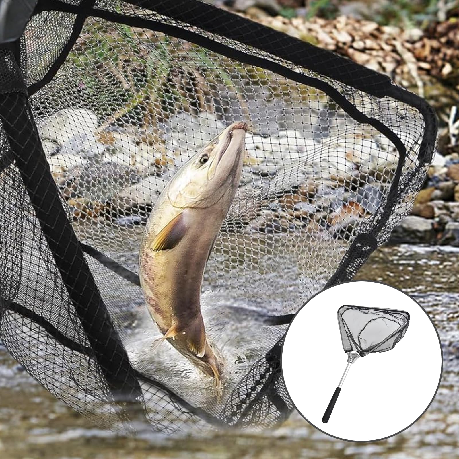 Set di 2 retini telescopici Pieghevoli con Manico Lungo, retino da Pesca in Alluminio per Pesca, Stagno, Piscina, Giardino, Spiaggia, Compatto e Resistente