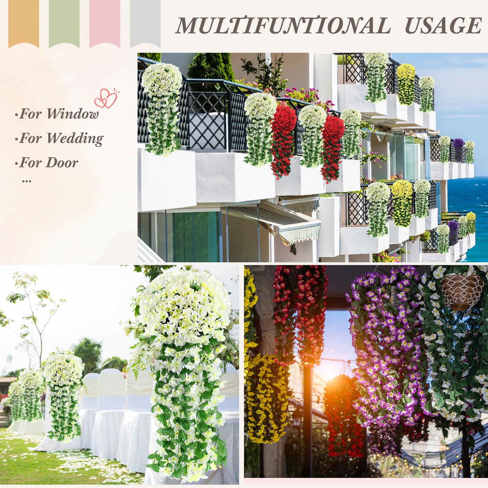 Yuxung 10 Pack Artificial Hanging Flowers Fake Hanging Plants Violet Ivy Fake Hanging Plant for Wall Home Patio Room Garden Wedding Indoor Outdoor Fall Decoration (White)