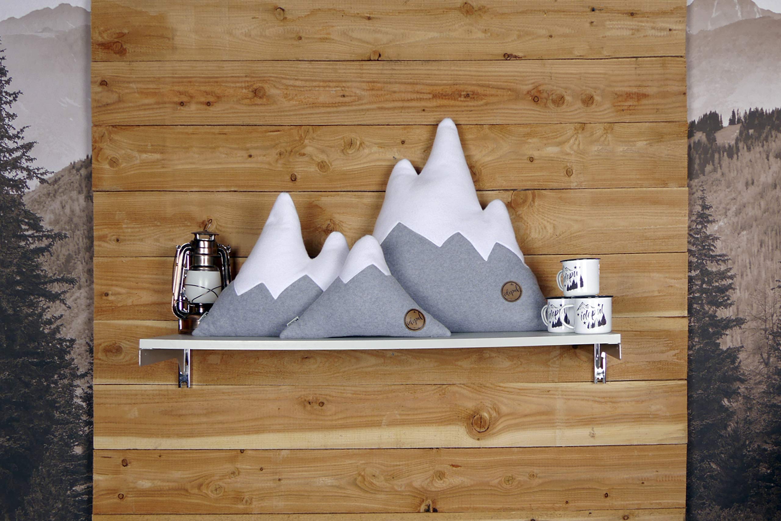 3er Set Kissen Kissenset Geschenkset Bergform Berg Dekokissen Zierkissen grau weiß Fleece (3er Set)
