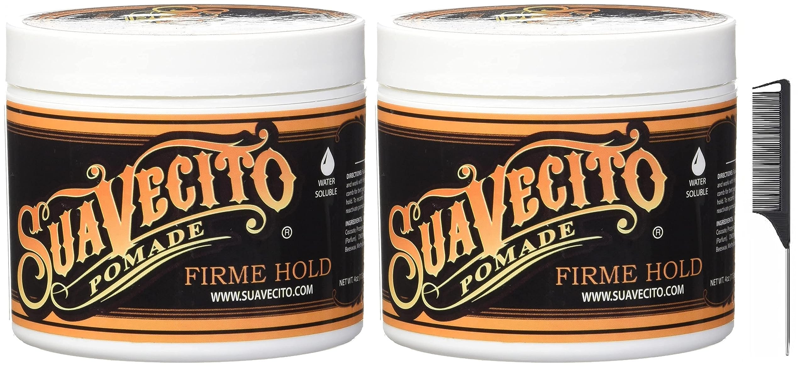 Pomade Firme Hold Medium Shine Water Based Wax 2 Pack Includes Black Steel Comb