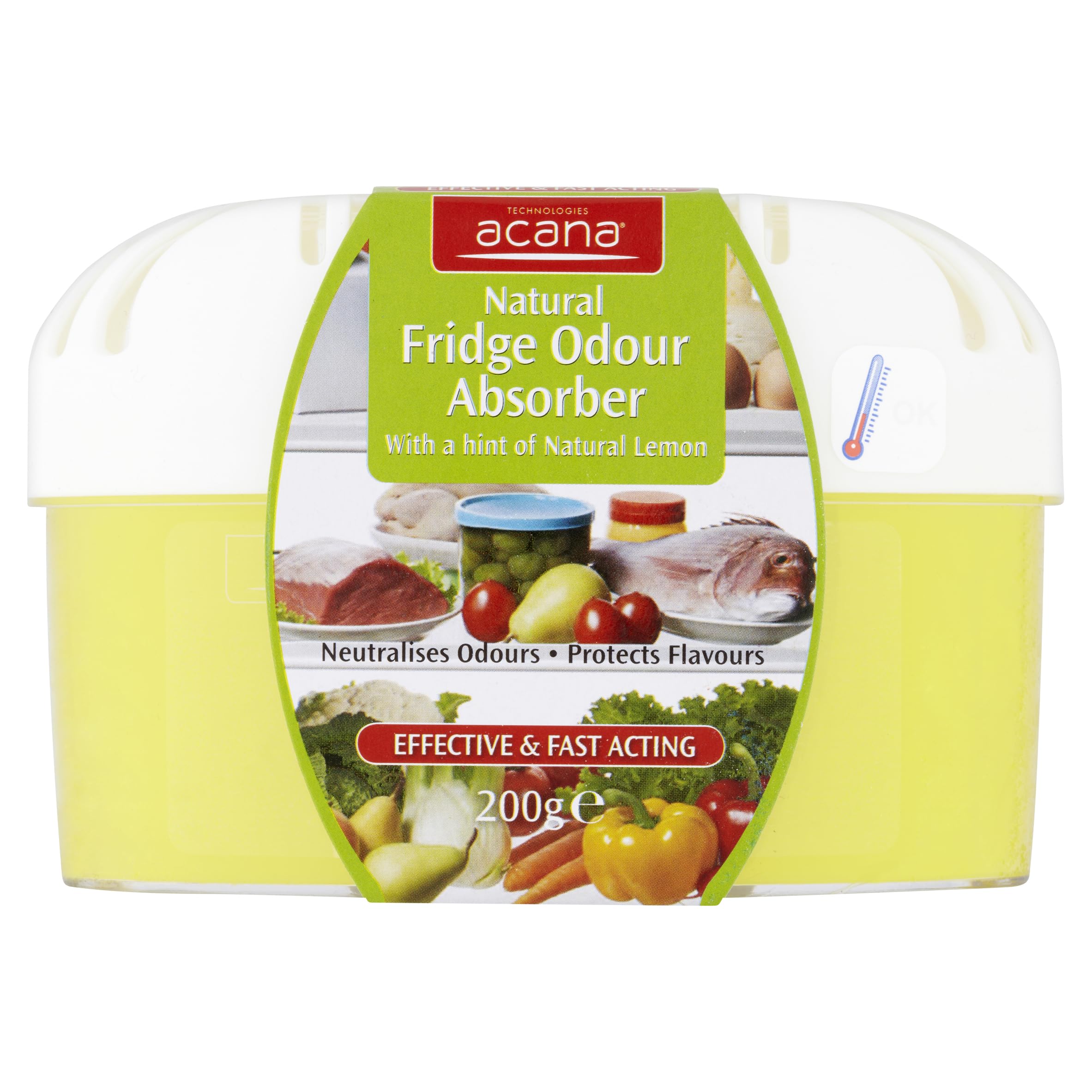 Fridge Odour Absorber Natural Lemon 200g – Long Lasting 12 Weeks – Temperature Indicator – Prevents Food Smells & Cross-Contamination