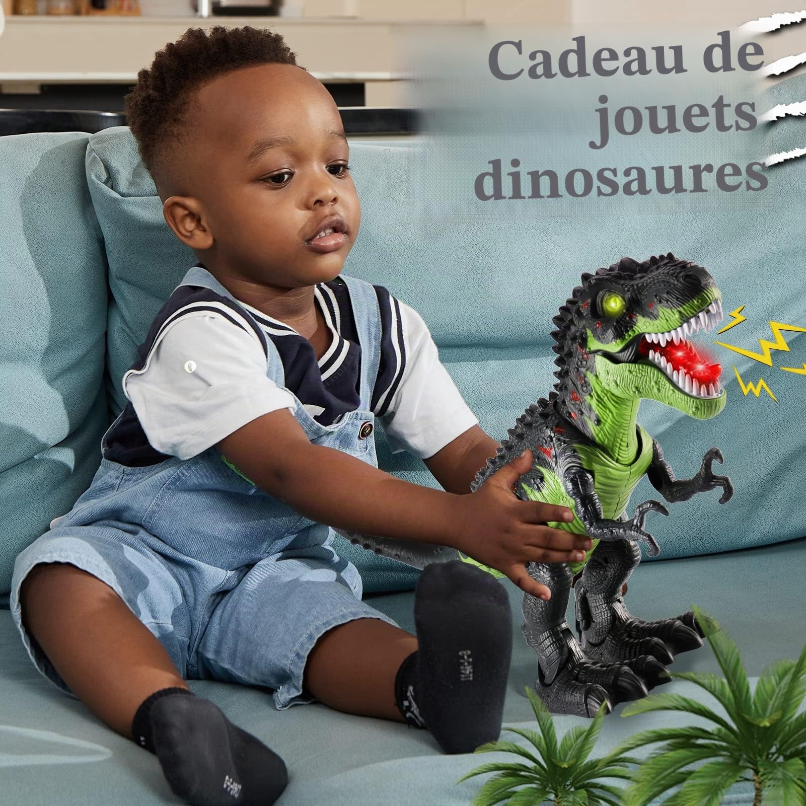 TOEY PLAY 47CM Dinosaure Jouet Enfants, Grande T-Rex Figurine Dinosaures, Marche, Rugissent, Jouet Dino Robot avec Lumières et Sons, Éducatif Cadeau pour Garçons Filles 3 4 5 6 Ans