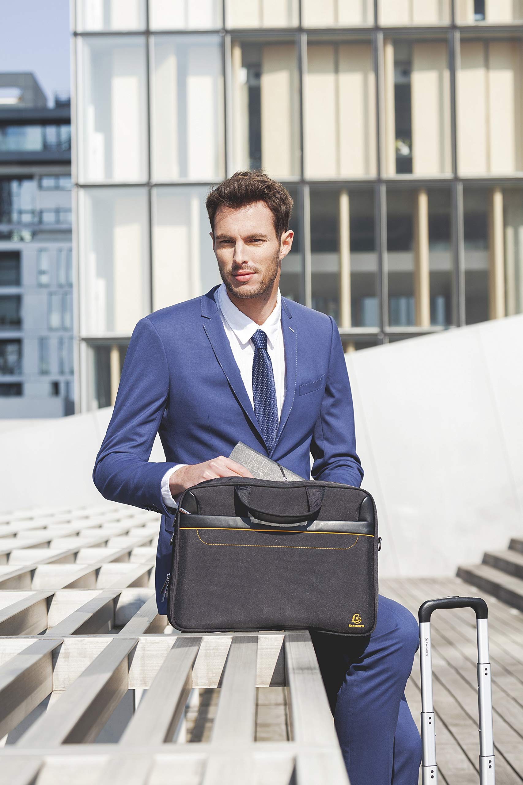 Exacompta 17434E Premium Laptop-Umhängetasche Exactive mit vielen Innentaschen wasserabweisend, passend für Laptops bis zu 15,6 ideal für Schule, Uni und Arbeit, schwarz