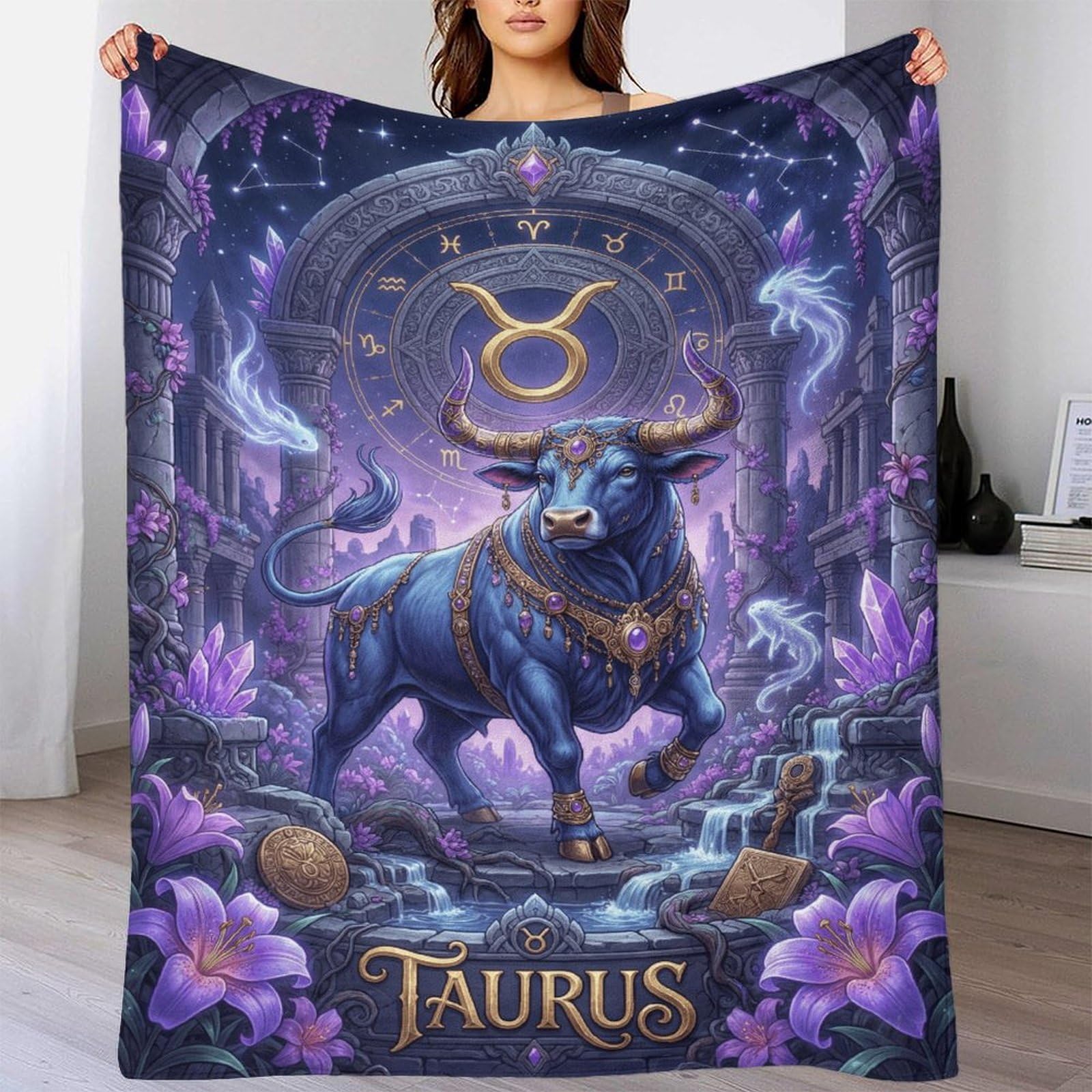 W7C8U2X3 Taurus Zodiac for for Flannel Throw Blanket, Camping Car Travel