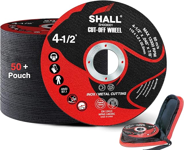 SHALL 50-Pack Cut Off Wheels 4 1/2 x 7/8 Inch, Cutting Wheel with Pouch for Angle Grinder, 4.5 Metal & Stainless Steel Fast Cutting Disc, Grinder Wheel for General Purpose Metal Cutting