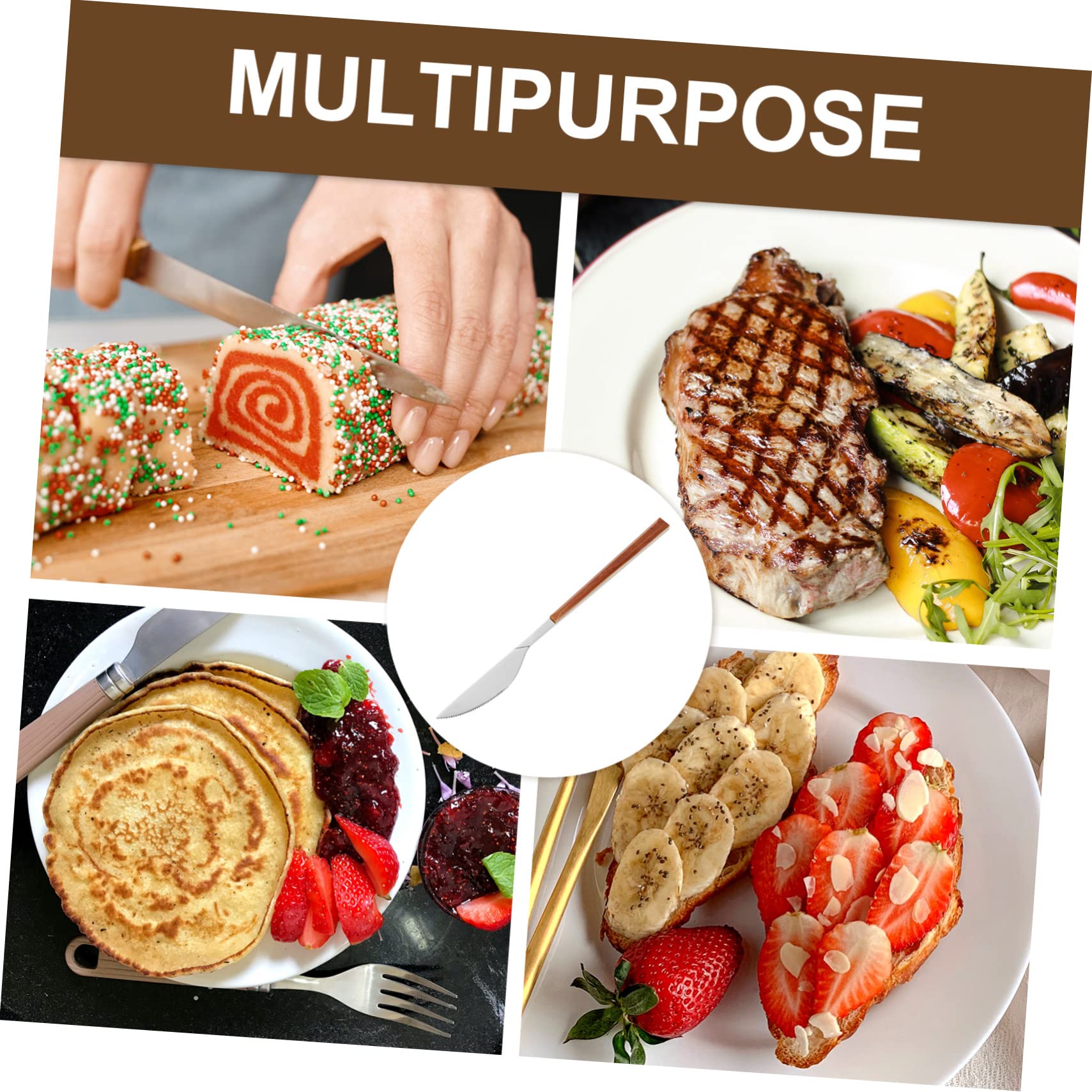 BRIGHTFUFU Stainless Steel Steak Knife Knives Spreaders Convenient Butter Spreader Steak Butter Serrated Steak Butter Accessories Honey Dipper Ergonomic Butter Spreader Steak Seasoning Wooden