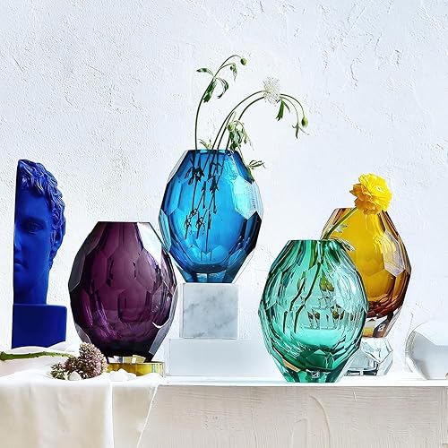 Miniatura 8 de Jarrón de arte de vidrio, florero transparente único, jarrones modernos para sala de estar, boda, mesa de comedor, oficina central de mesa jarrones