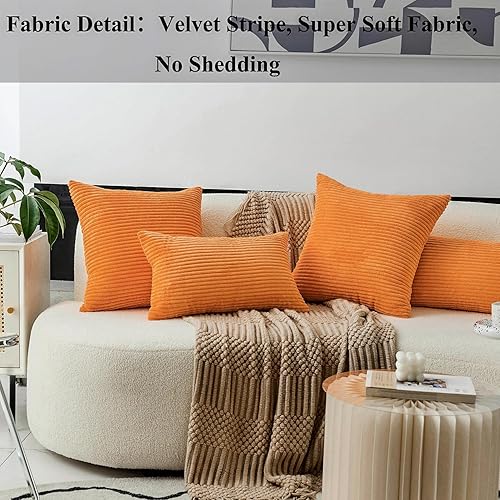 Vista 40 de Home Brilliant - Juego de 2 fundas de almohada de 24 x 24 pulgadas / 61 x 61 cm., de terciopelo de pana a rayas, cojín cuadrado decorativo, funda