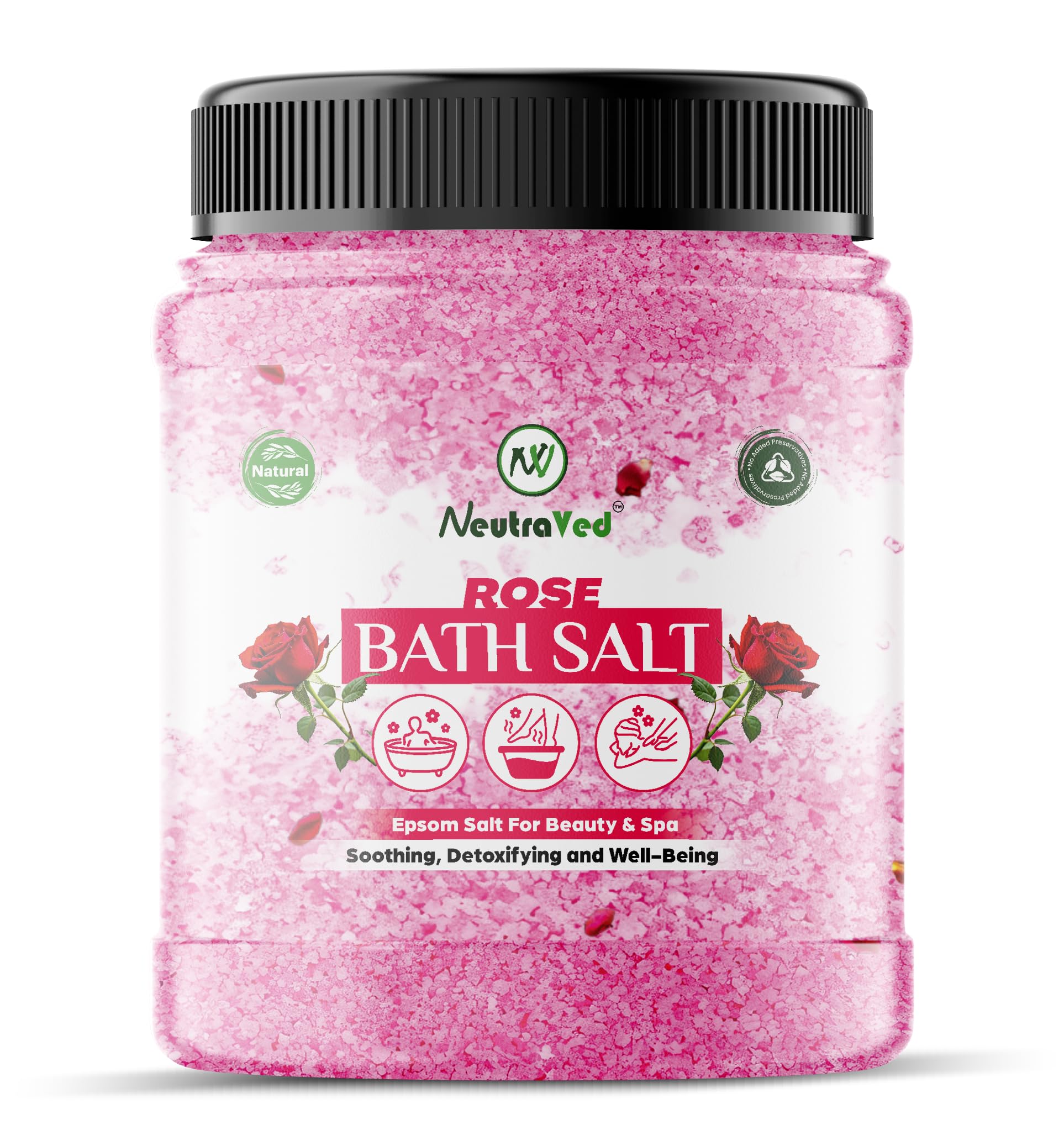 NeutraVed Epsom Bath Salt Rose | Epsom Salt for Foot Soak, Bath | | Relives Aches & Pain | Enriched with Rose Essential Oil - 500gm-image-47