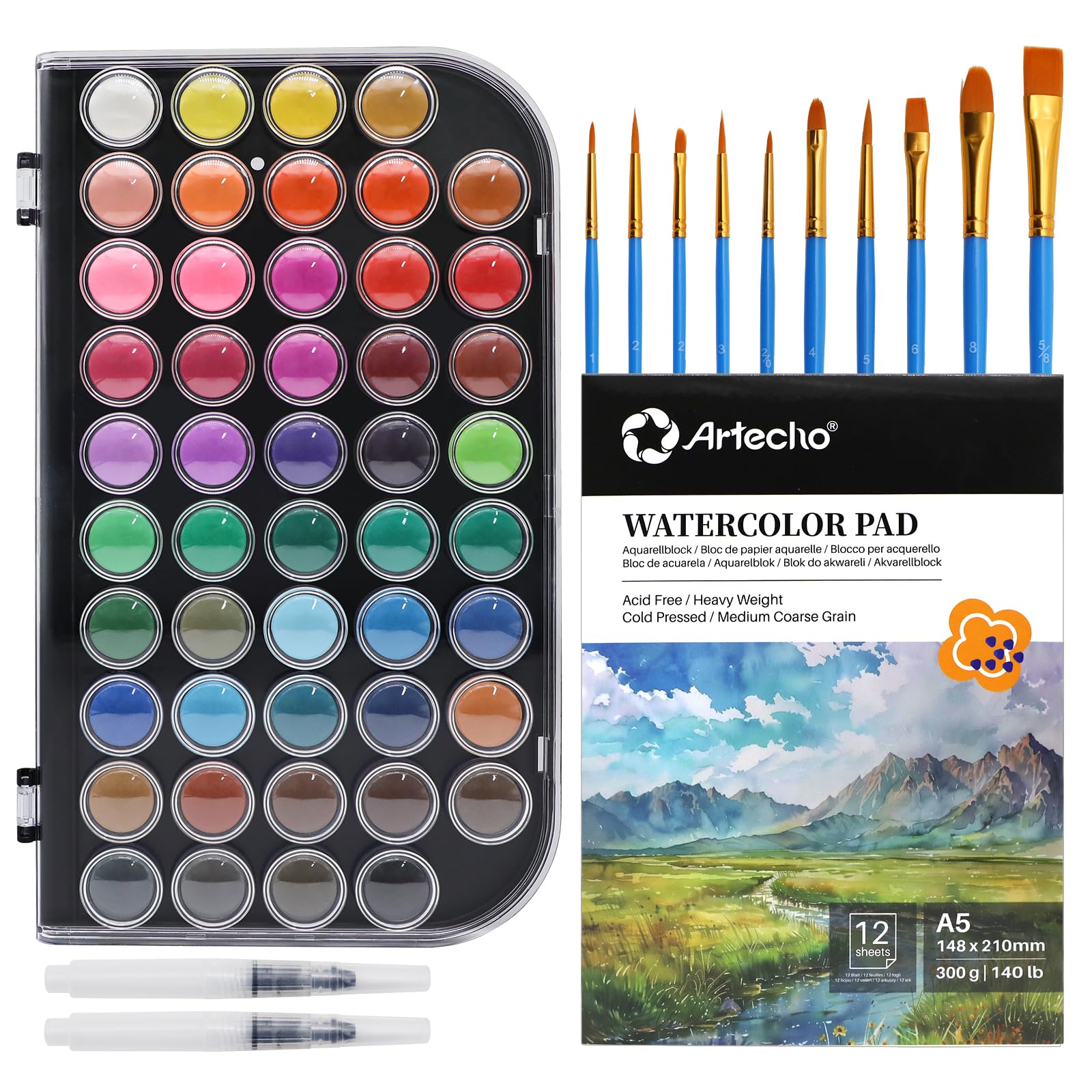 Artecho Watercolor Paint Set - 48 Colors + Brushes -8