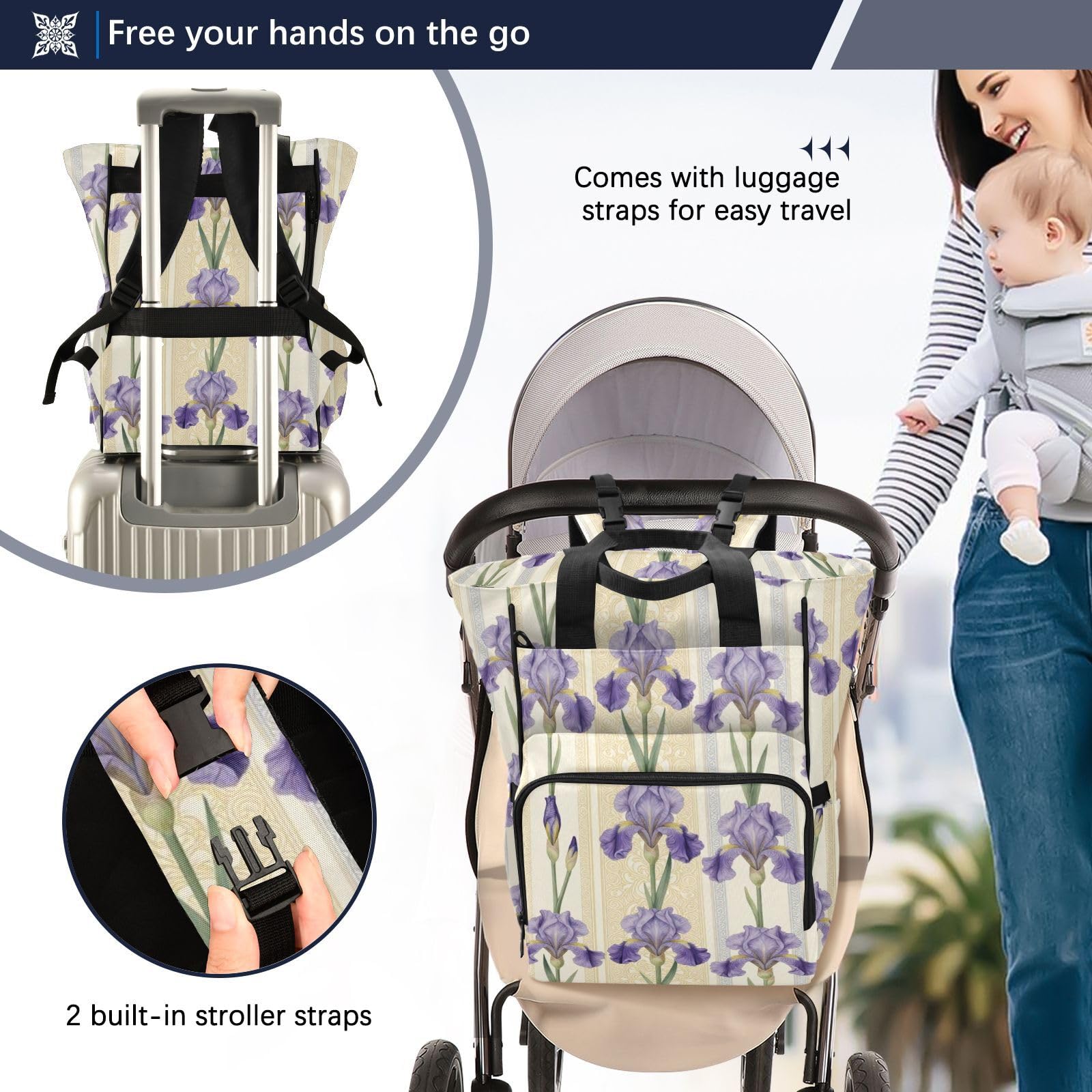 Baby Girl Boy Borsa per pannolini per papà mamma vintage viola iris fiore