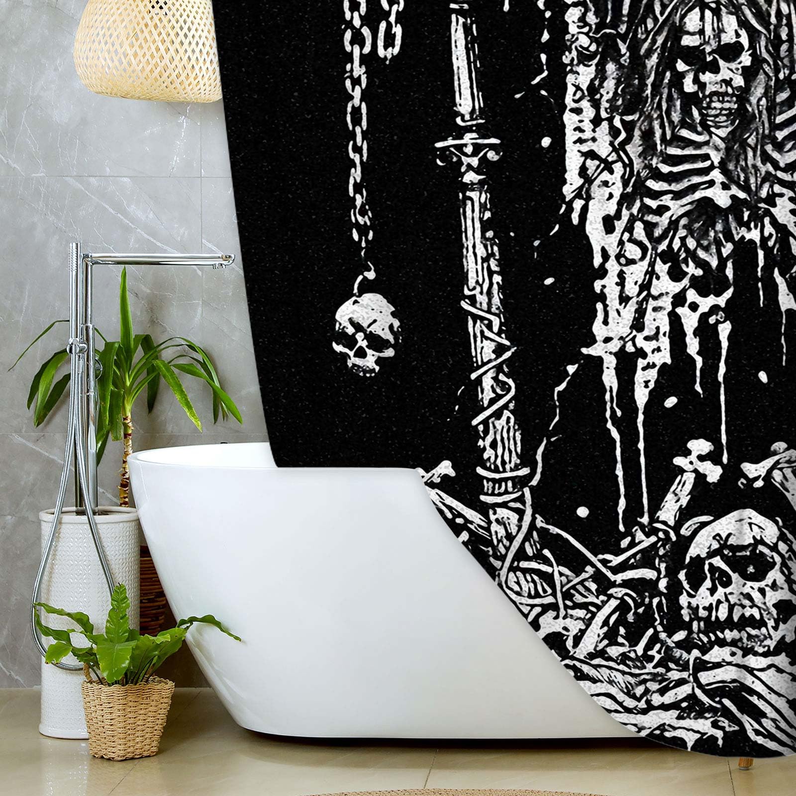 YSSFAV Duschvorhang Mit Totenkopf-Motiv – Gothic & Grusel-Design, 180x180 Cm, Inkl. Haken