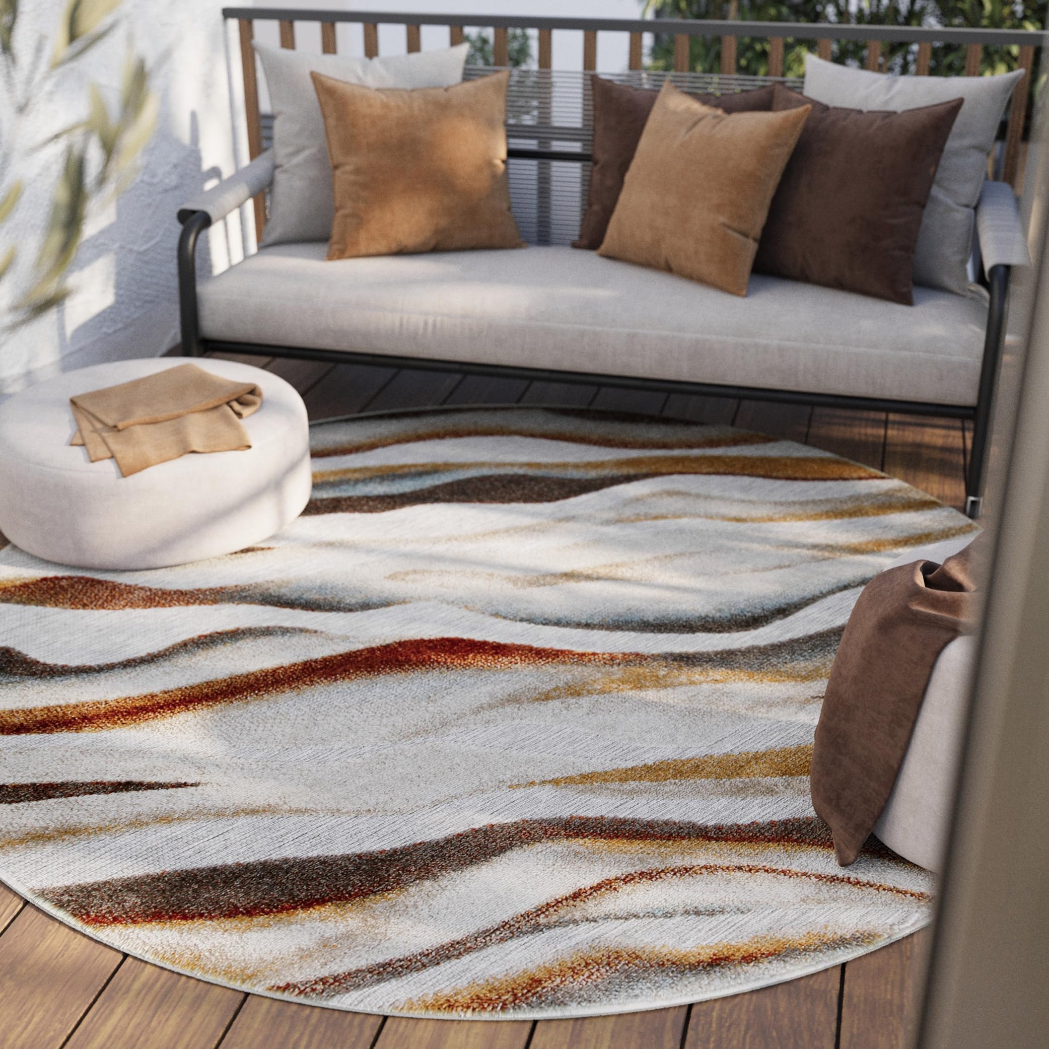 Wecon Home Creek gewebter Outdoor-Teppich, 120 cm rund, beige