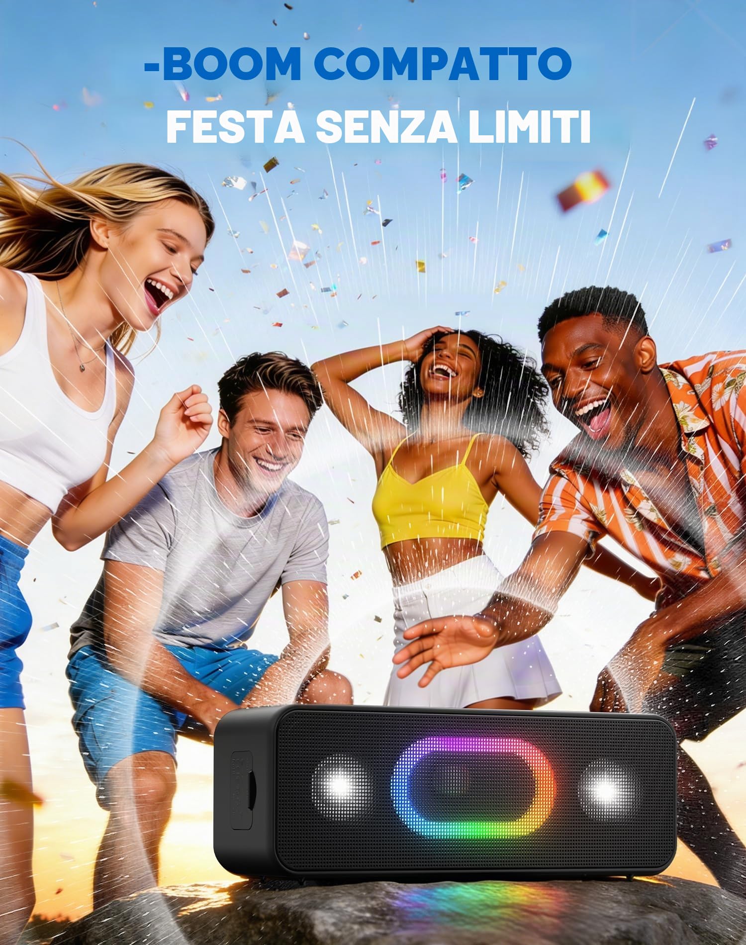 Ortizan Cassa Bluetooth Portatile, Wireless Altoparlante Bluetooth 5.3, Con Uscita 16W, 24h, IPX6, Bassi Stereo Hi-Fi 3D, Accoppiamento Stereo, AUX In, TWS, Adatta Per Casa, Esterno, Viaggi