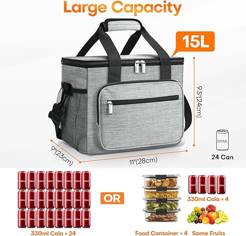 Miniatura 3 de Lonchera aislada, lonchera grande a prueba de fugas de 15 litros para adultos, hombres y mujeres, bolsas suaves y frescas con 6 bolsillos y clip de