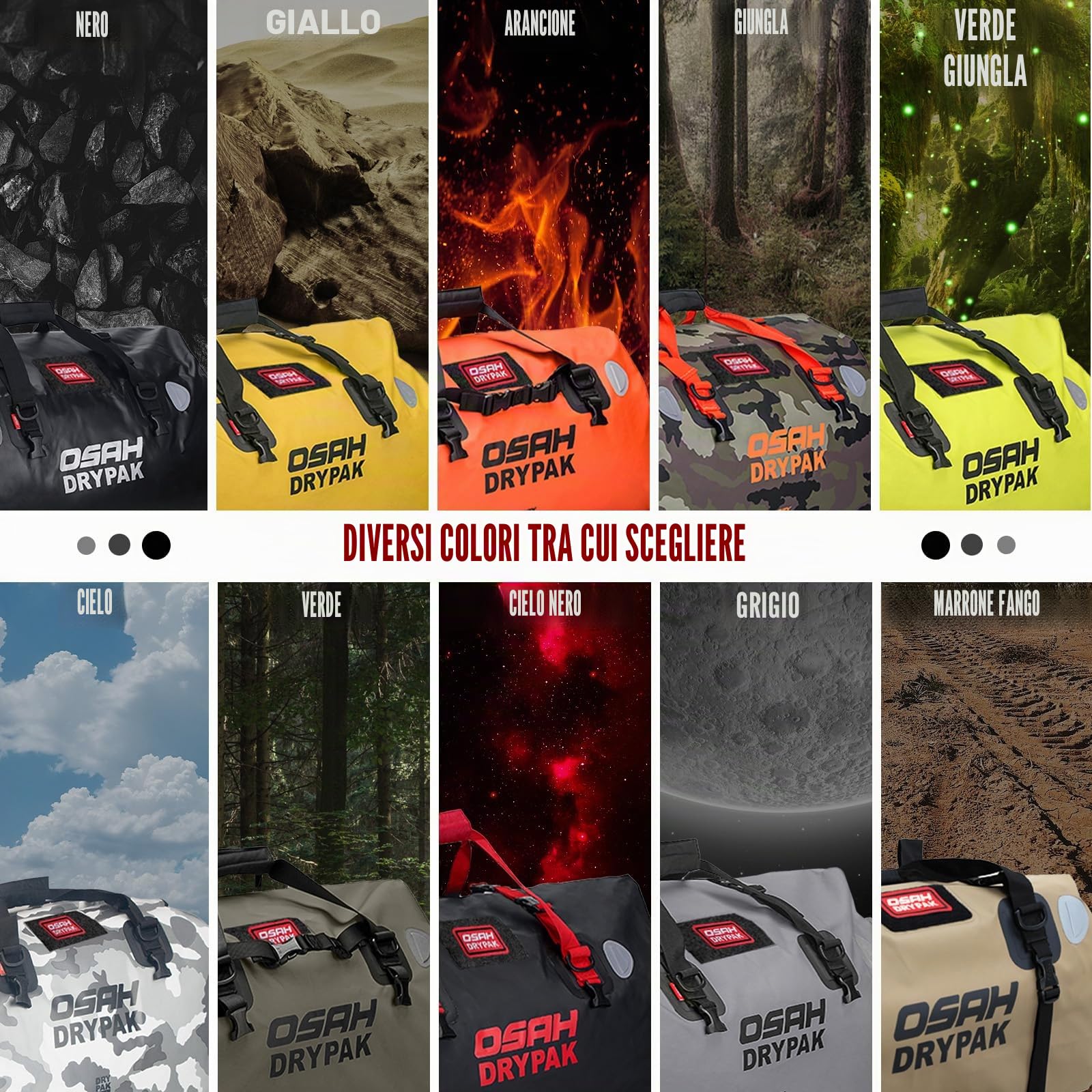 Sacchetto asciutto moto-Borse da sella impermeabili per motociclette e bagagli con chiusura a rullo，Grande Spazio di Immagazzinaggio，Escursionismo, Ciclismo, Viaggio(Giallo, 60L)