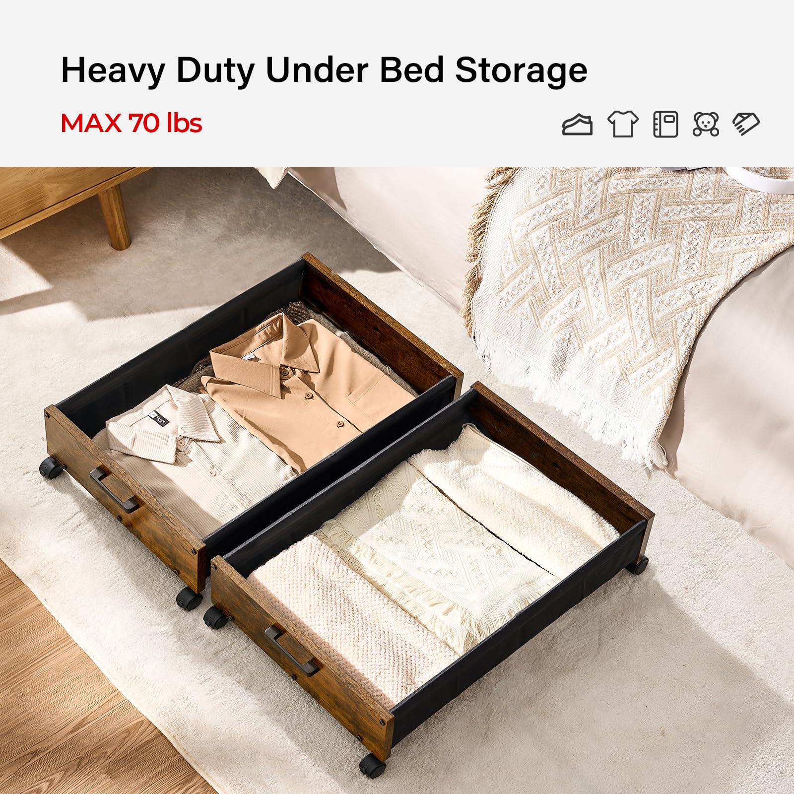 Con Ruedas LAATOOREE Almacenamiento Debajo De La Cama Con Ruedas, Cajones  Zapatero Bajo Cama, image size:1600x1600
