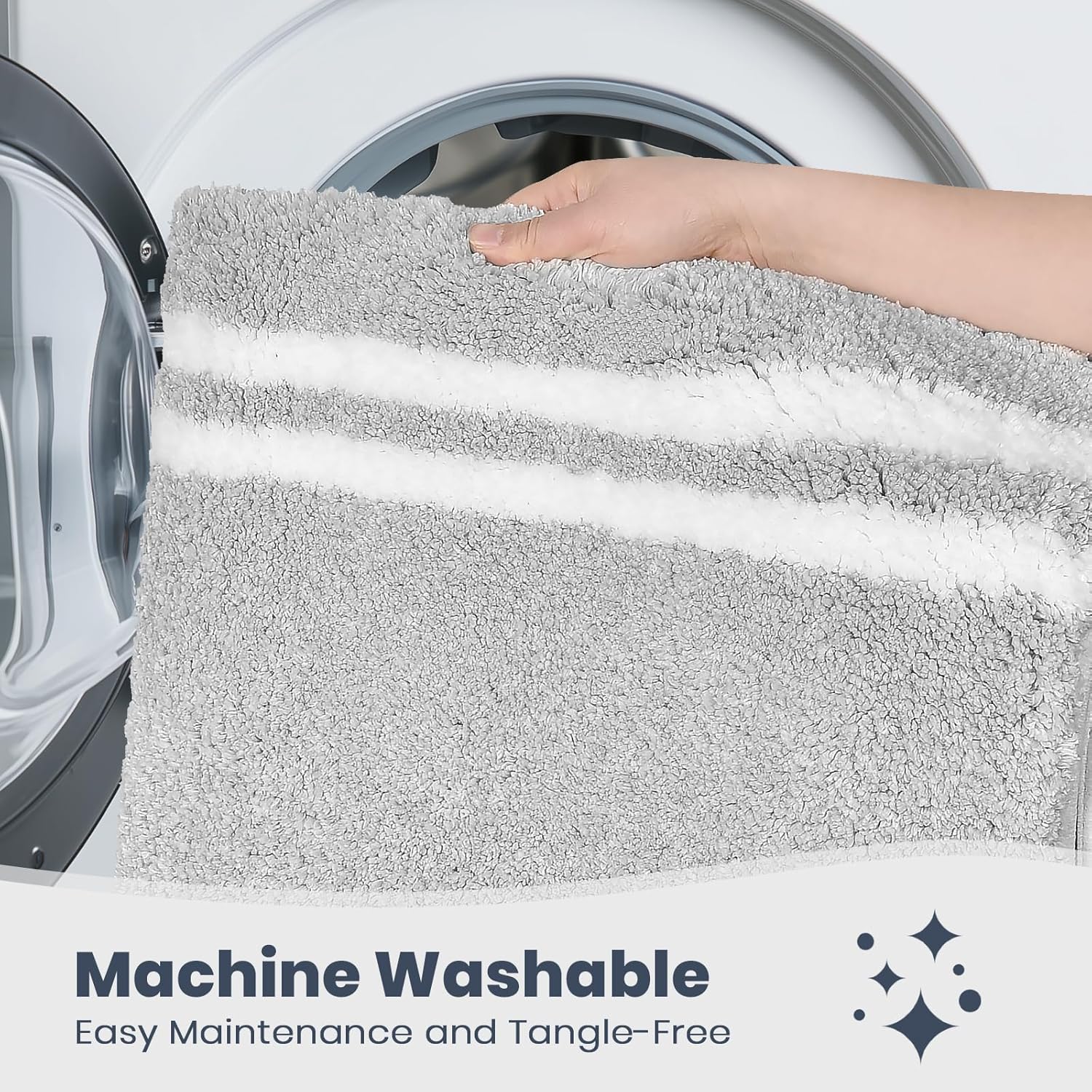 PURRUGS Bathroom Rug Non-Slip Machine Washable 30" x 46", Super Absorbent and Quick Dry Shaggy Microfiber Bath Mat, Extra Soft and Plush Bath Rug for Bathtub, Shower, and Sink, Light Grey - Image 6